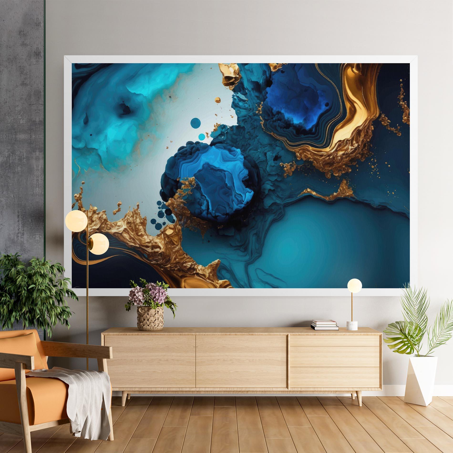Tablou Canvas Blue Gold Wave mockup 9