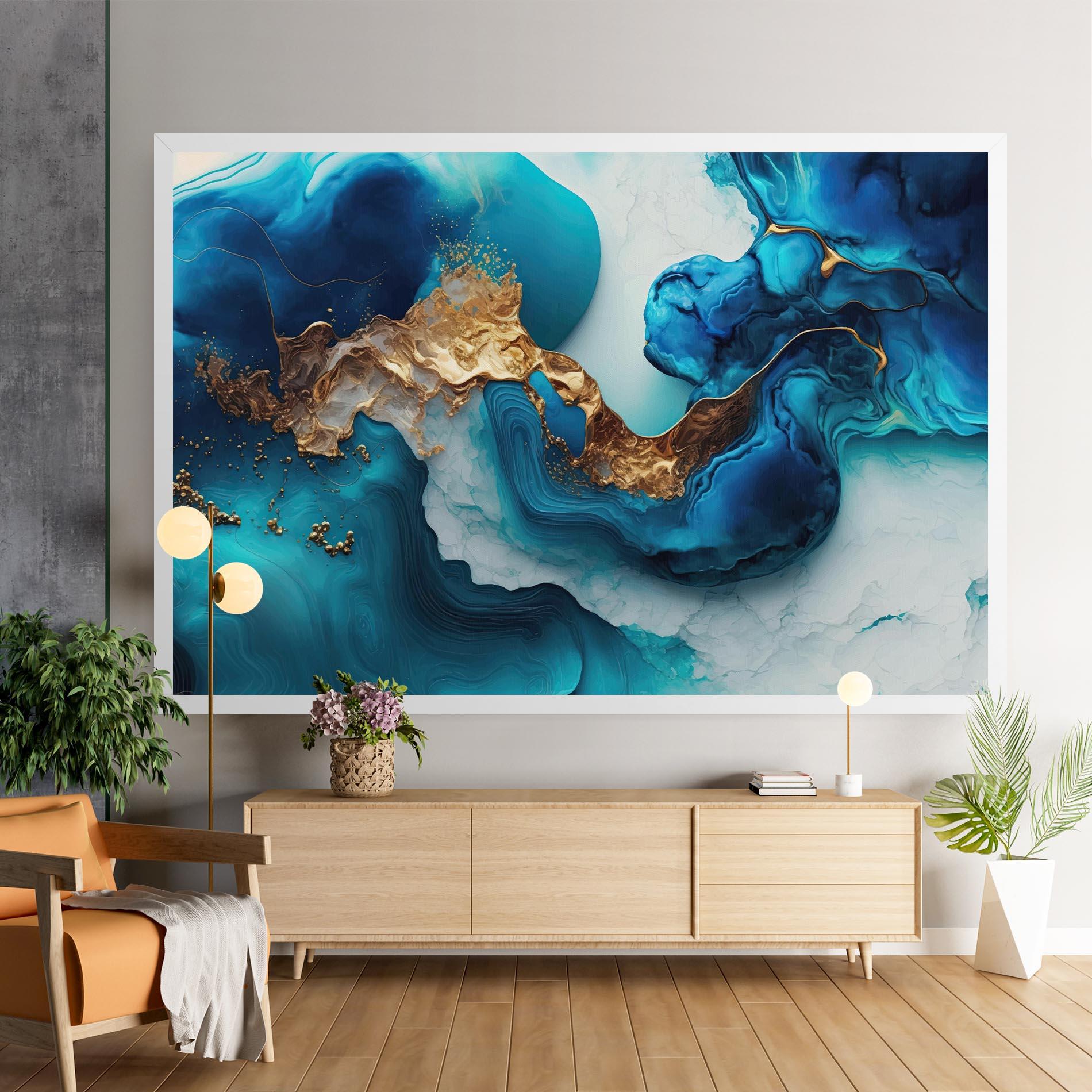 Tablou Canvas Gold Blue Art Wave mockup 9