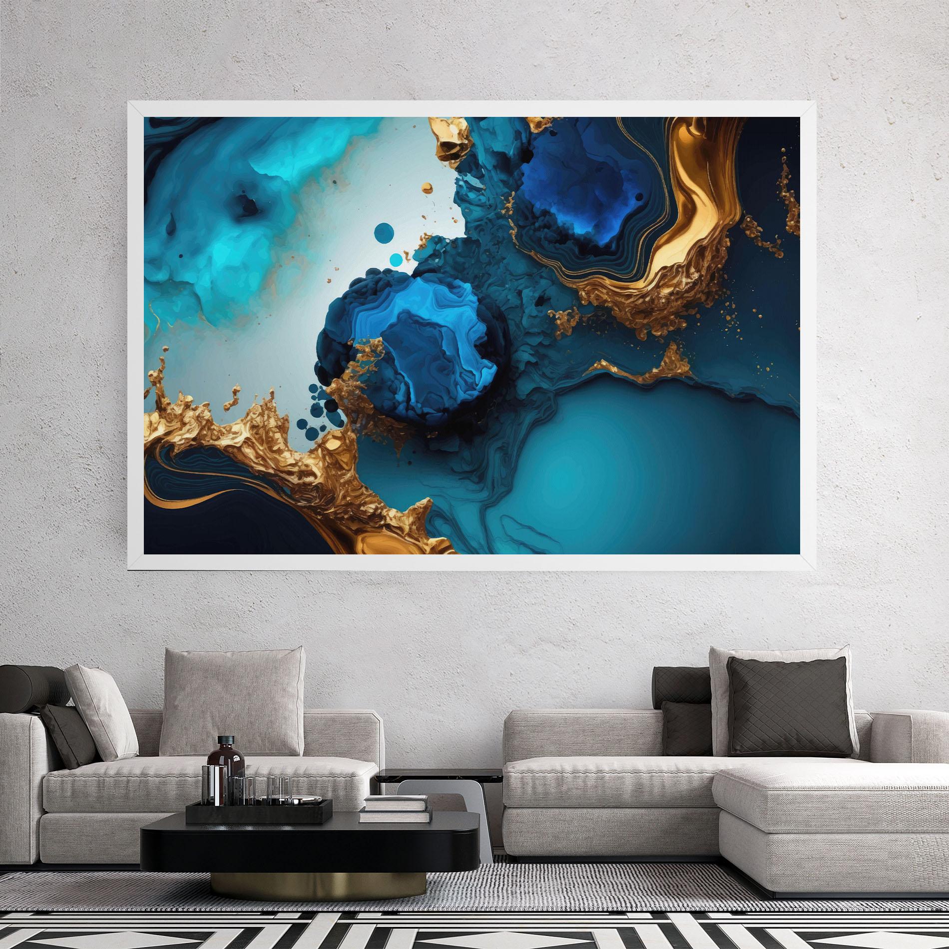 Tablou Canvas Blue Gold Wave mockup 2