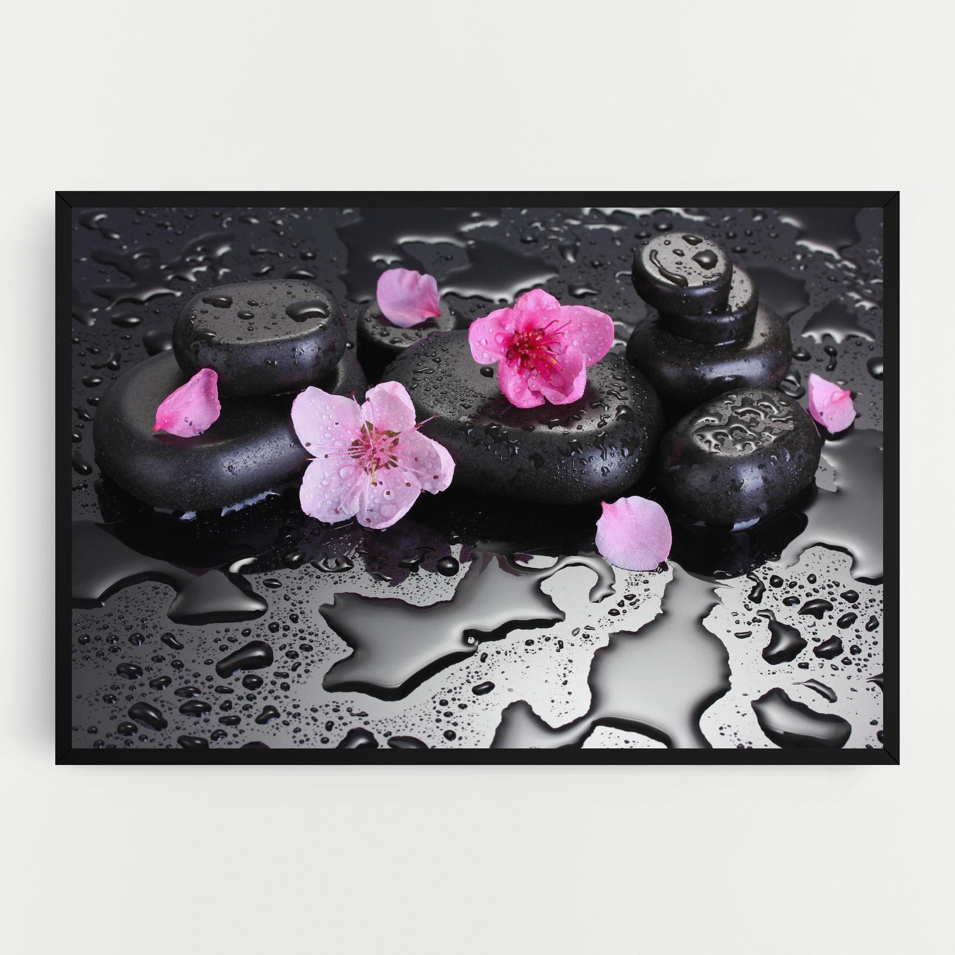Tablou Canvas Pink Flowers Stones mockup 0