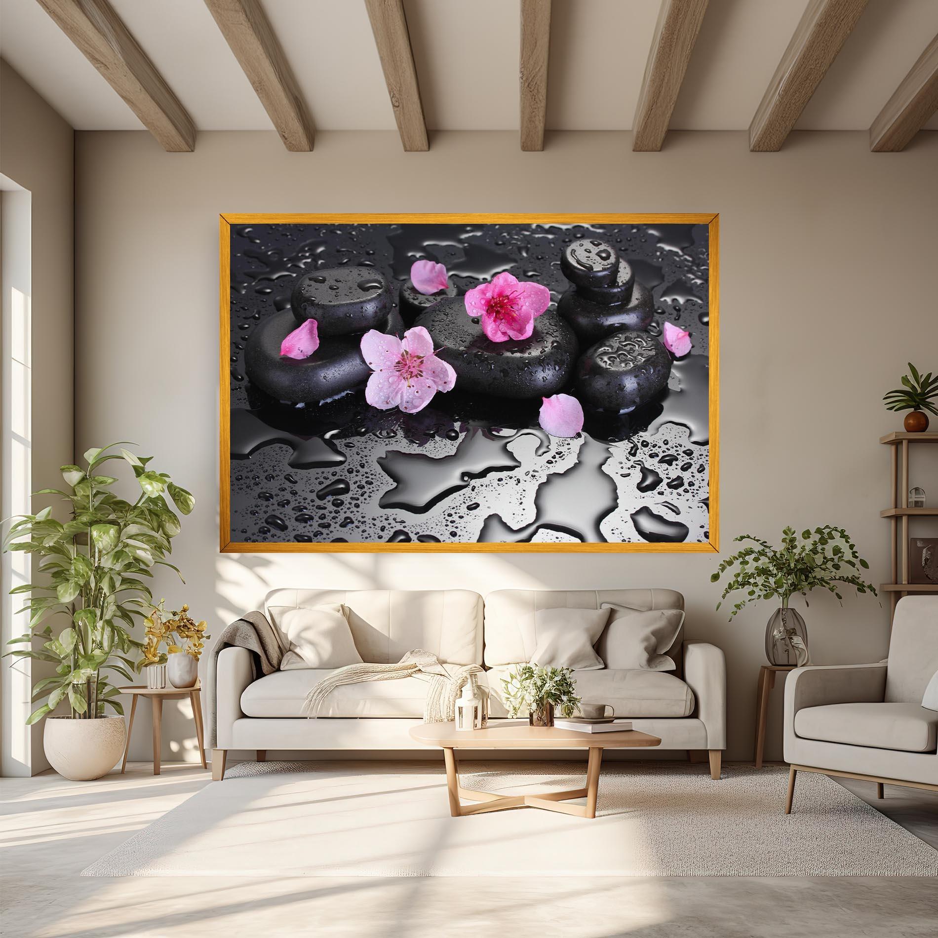 Tablou Canvas Pink Flowers Stones mockup 6
