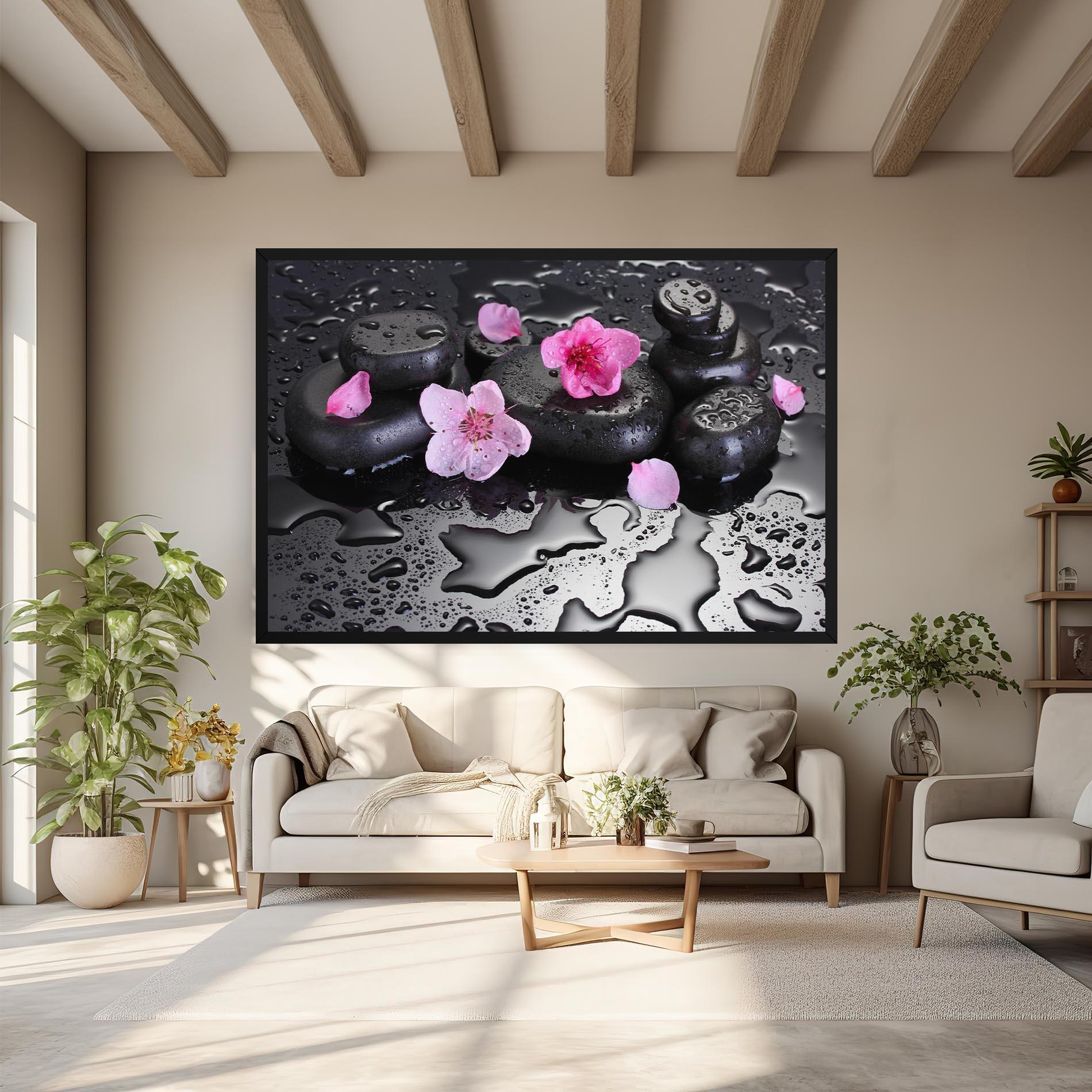Tablou Canvas Pink Flowers Stones mockup 6