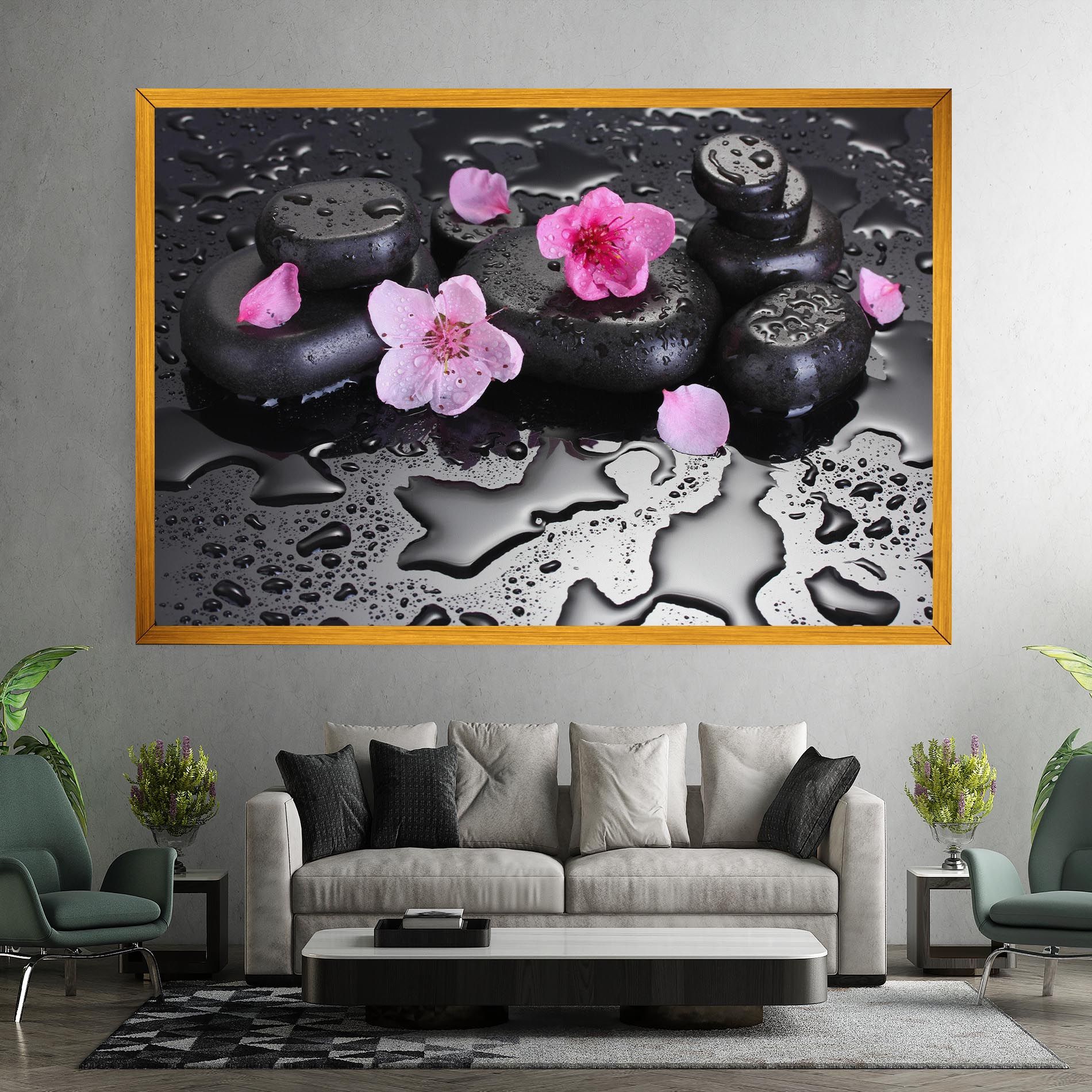 Pink Flowers Stones mockup 7