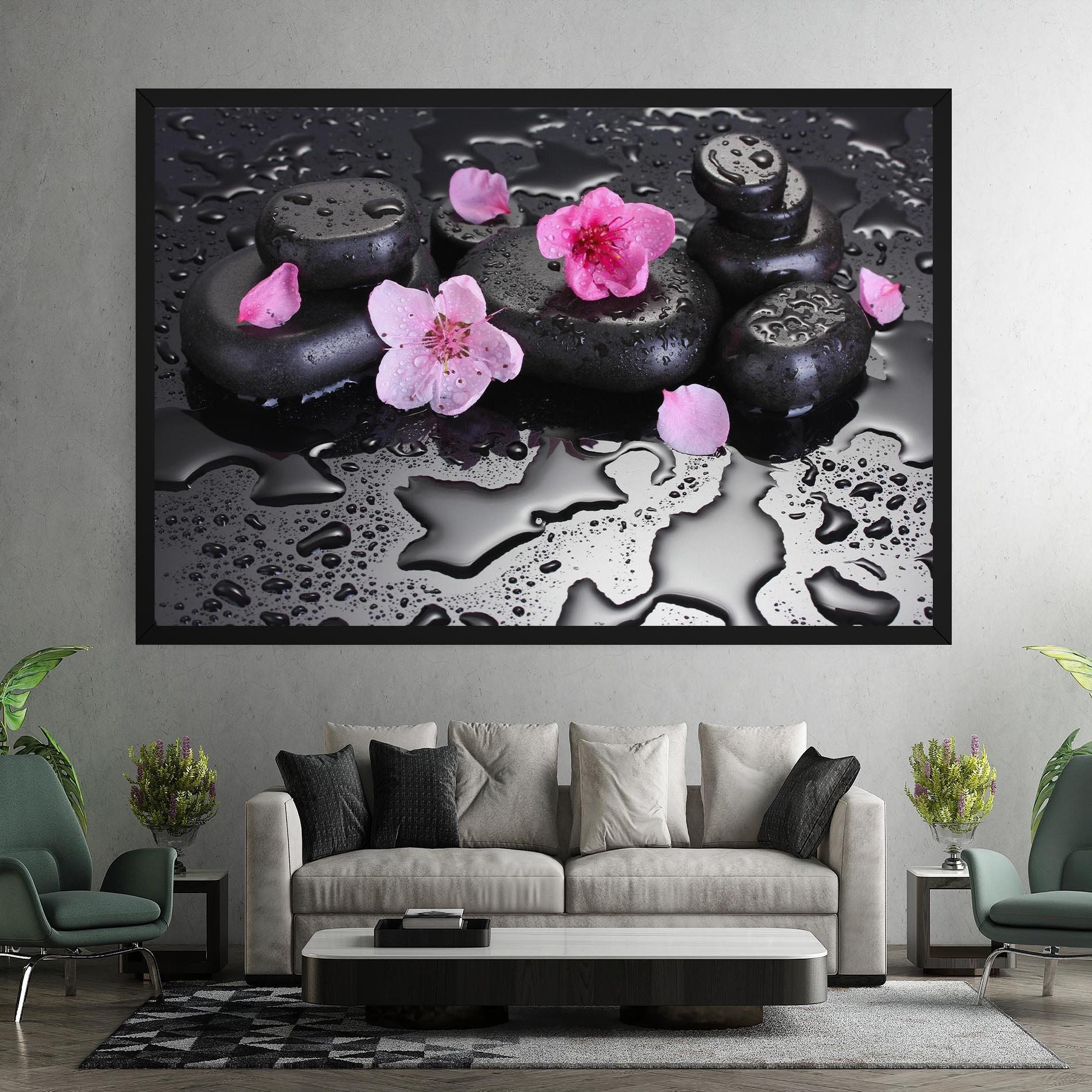 Tablou Canvas Pink Flowers Stones mockup 7