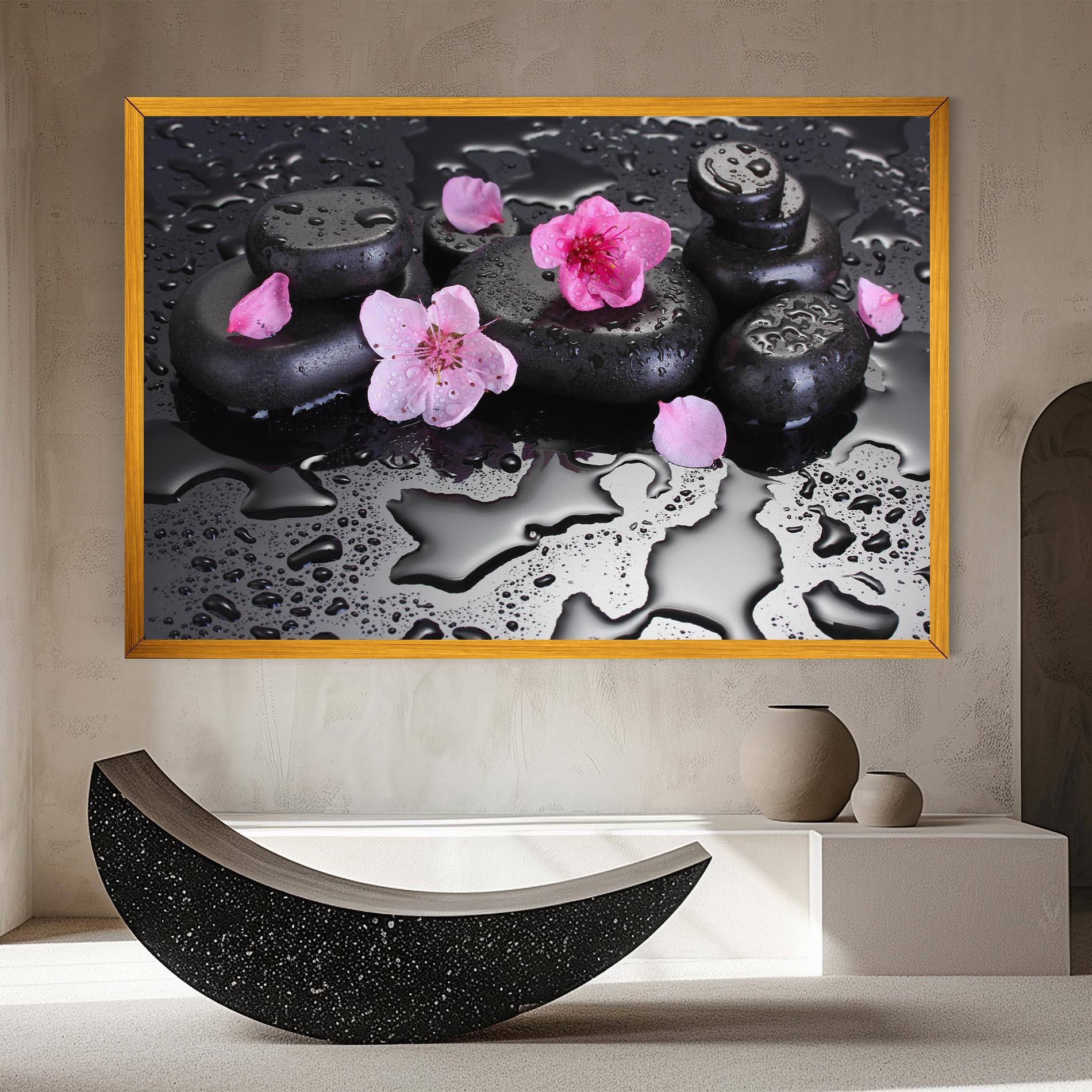 Tablou Canvas Pink Flowers Stones mockup 8