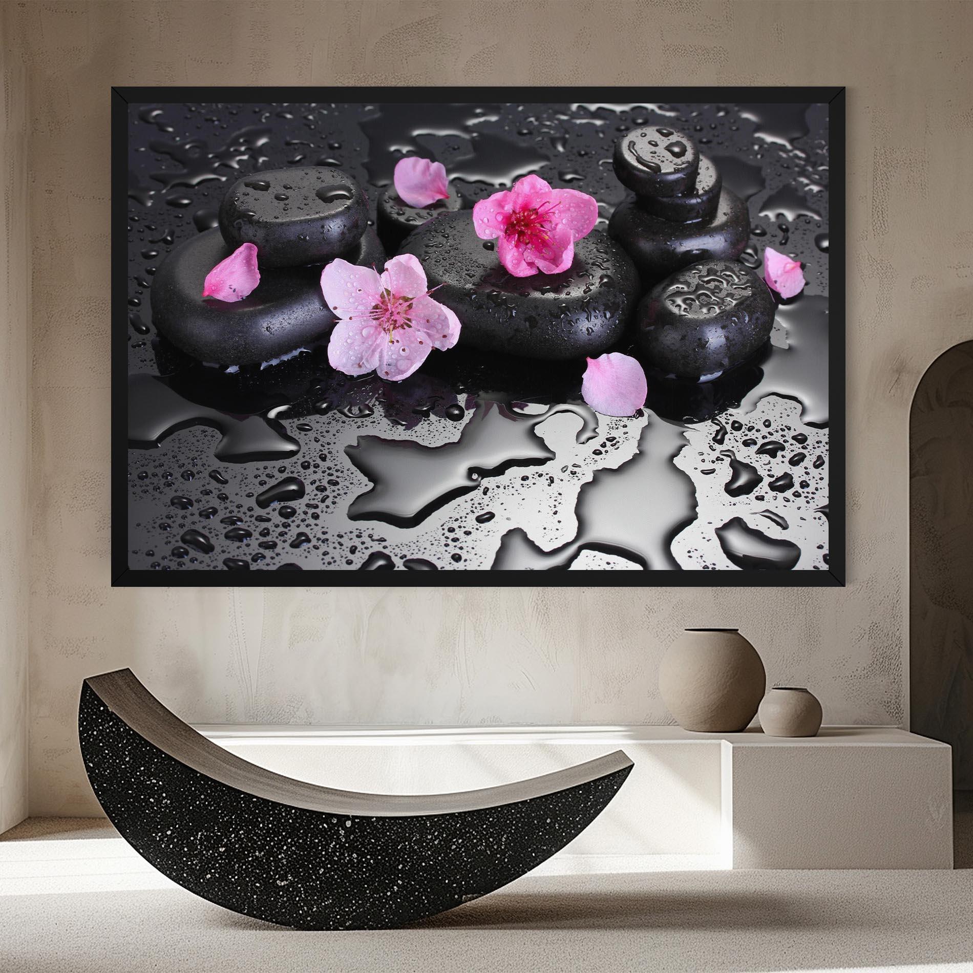 Tablou Canvas Pink Flowers Stones mockup 8