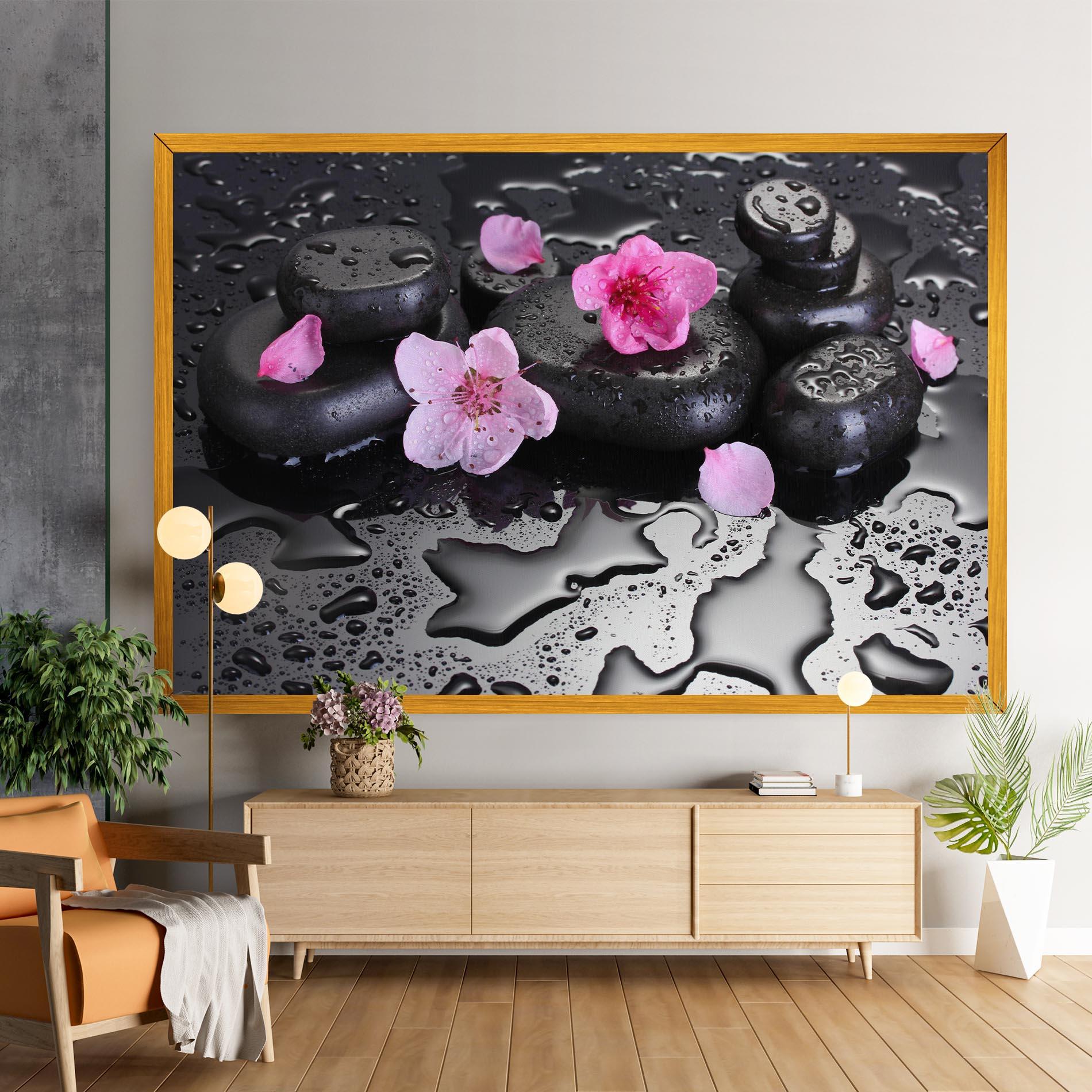 Tablou Canvas Pink Flowers Stones mockup 9