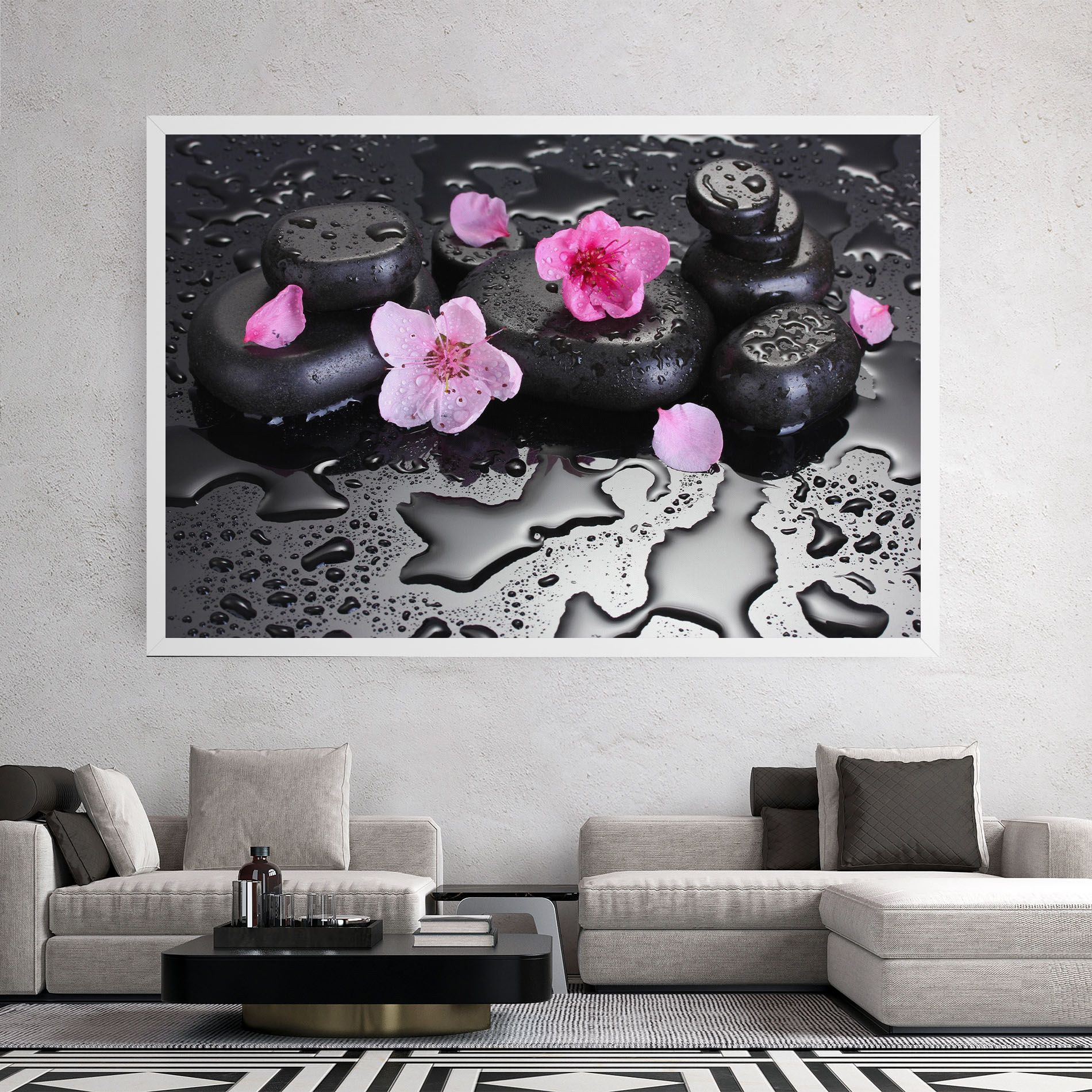 Pink Flowers Stones mockup 2