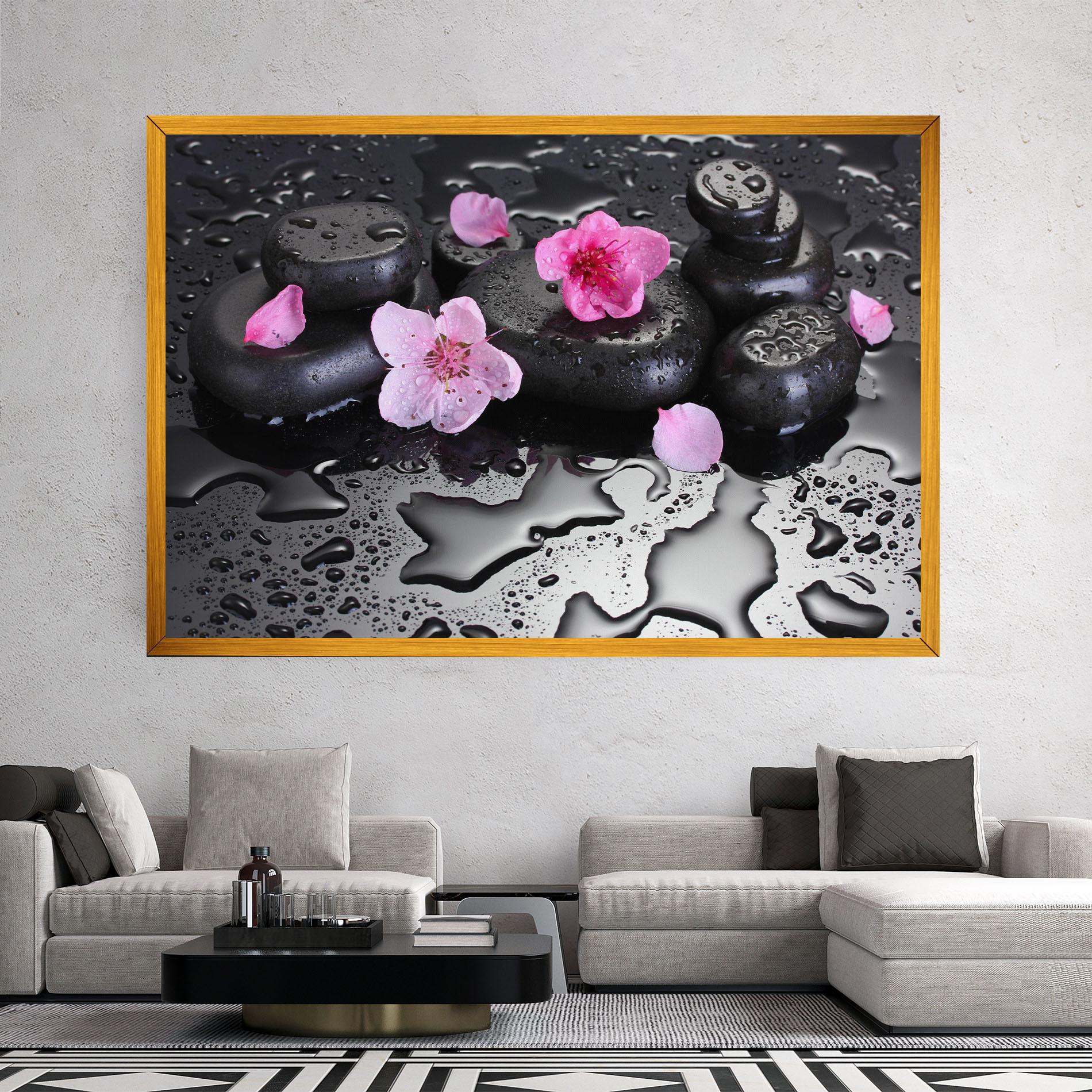 Tablou Canvas Pink Flowers Stones mockup 2