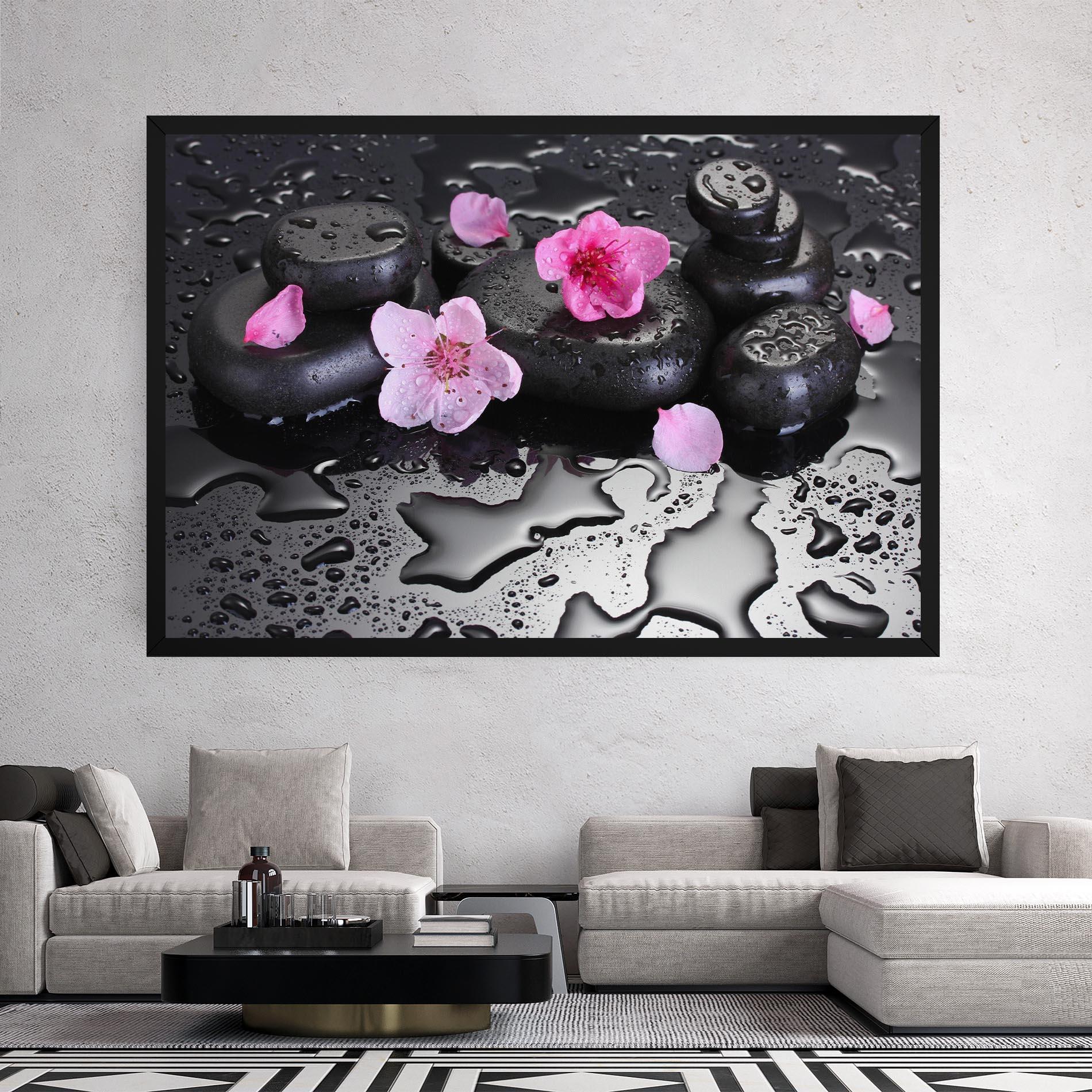 Tablou Canvas Pink Flowers Stones mockup 2