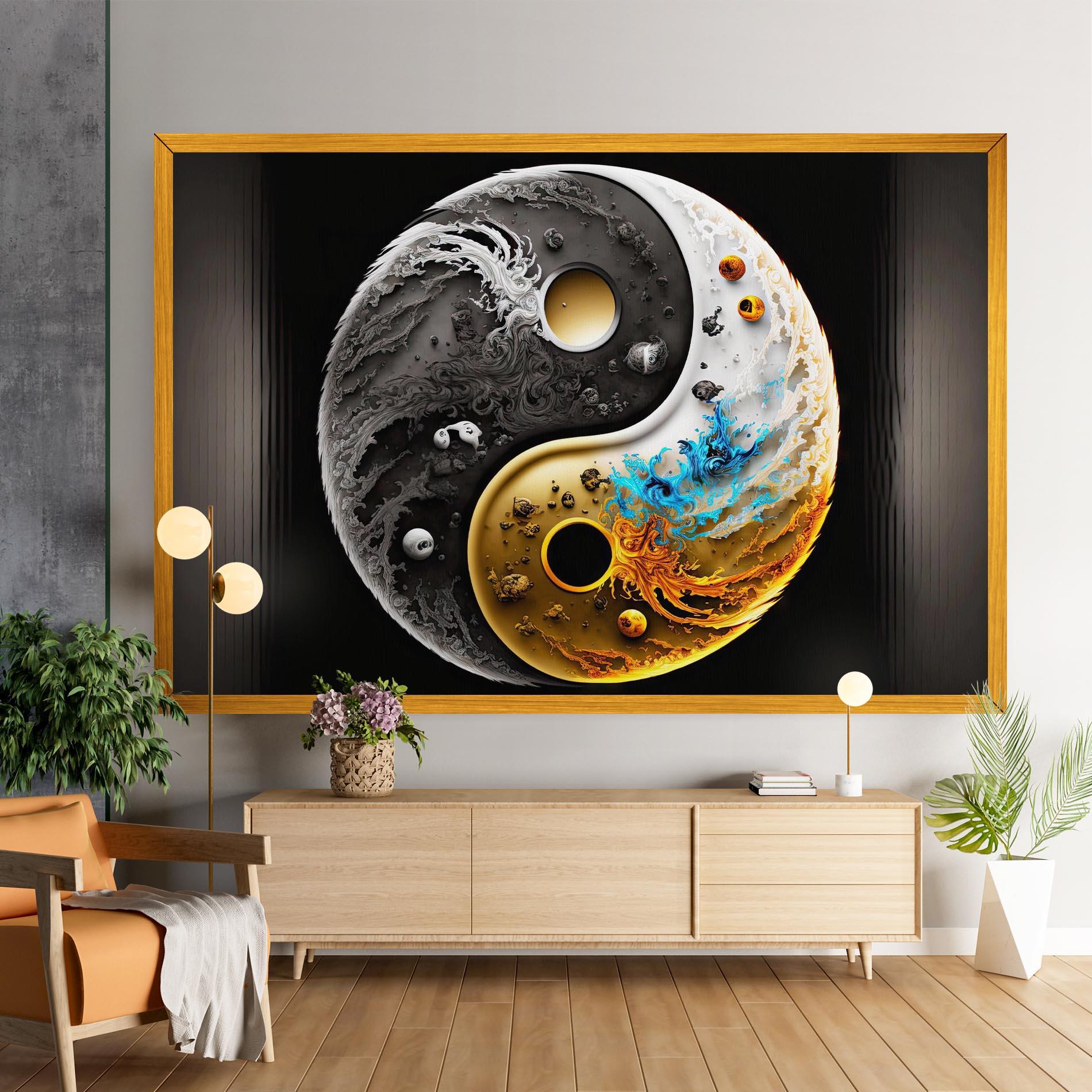 Tablou Canvas Black Yellow Yinyang mockup 9