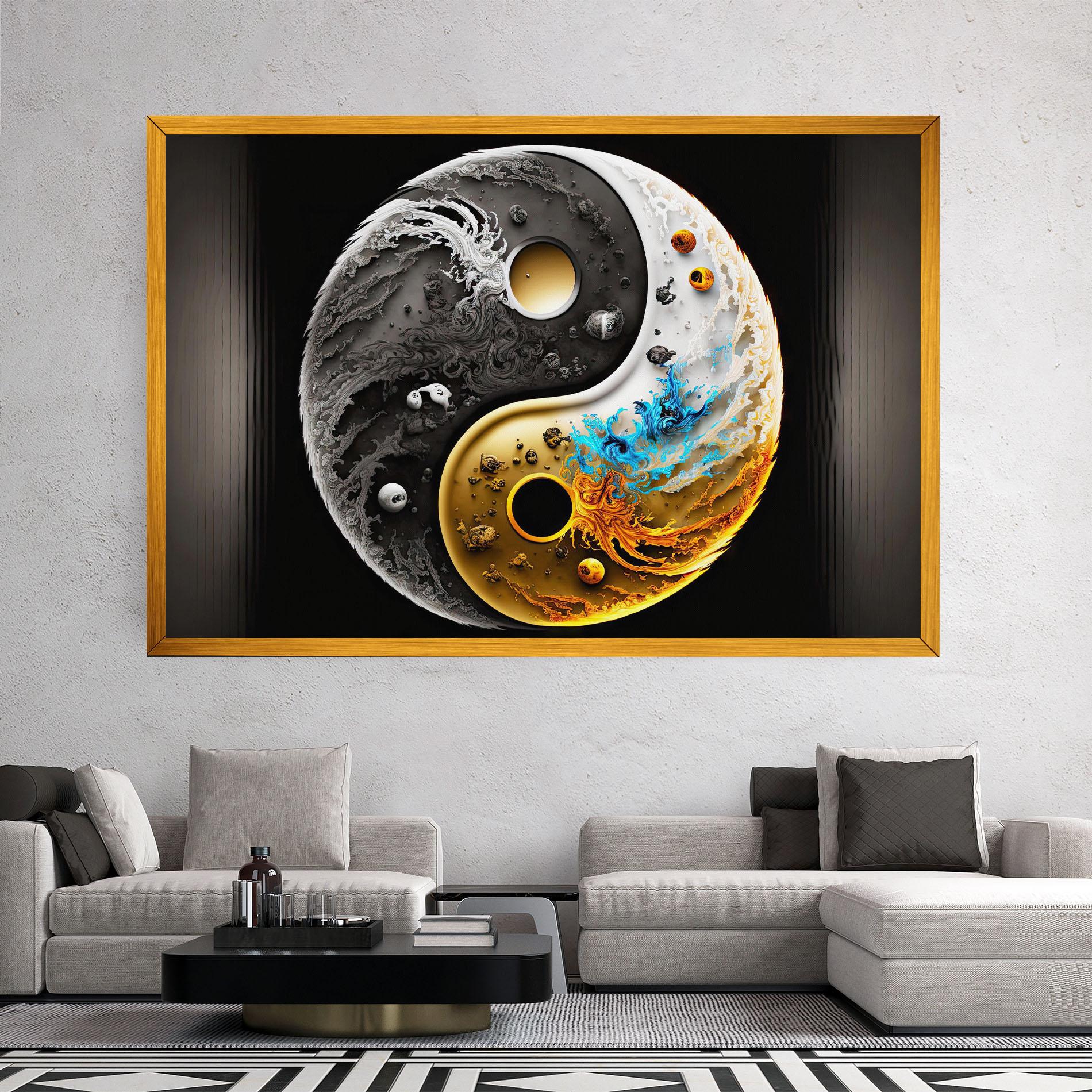 Tablou Canvas Black Yellow Yinyang mockup 2