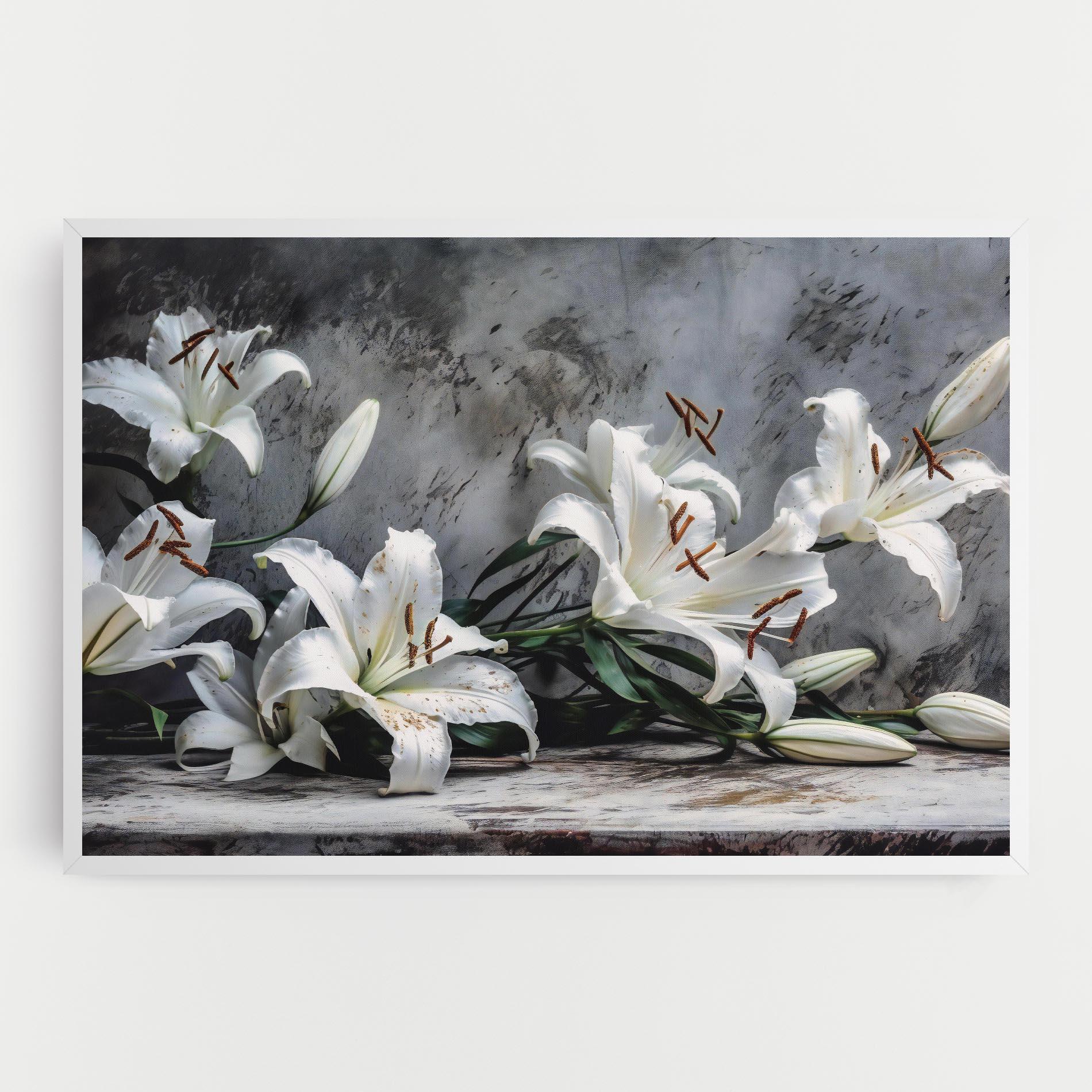 Tablou Canvas White Pretty Lily On Grey mockup 0