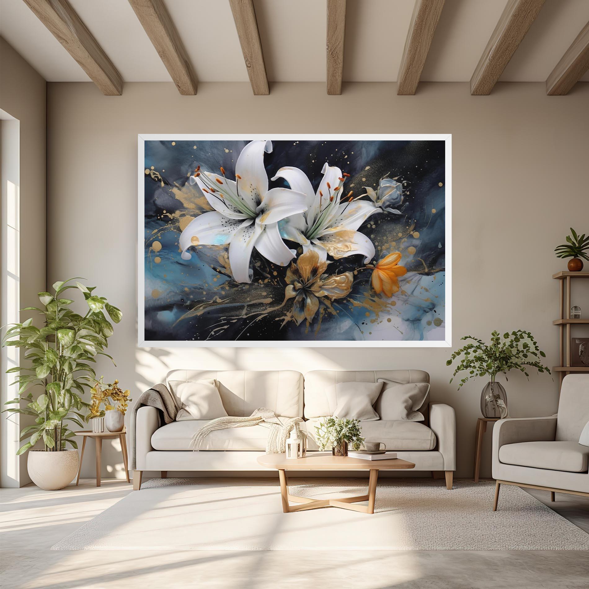 Tablou Canvas Lily On Blue Painting mockup 6
