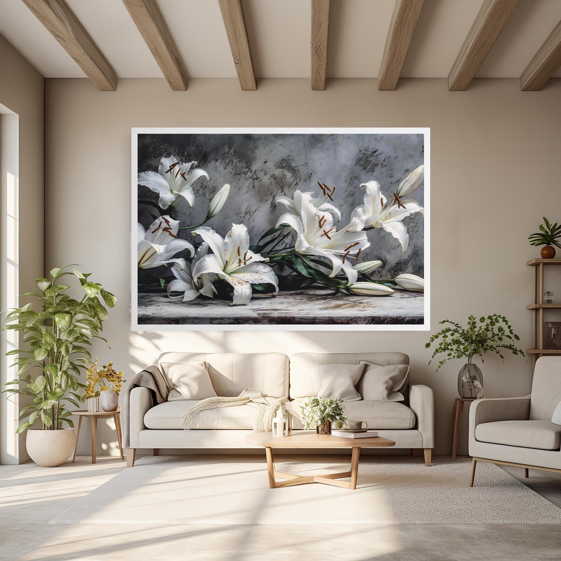 Tablou Canvas White Pretty Lily On Grey mockup 6