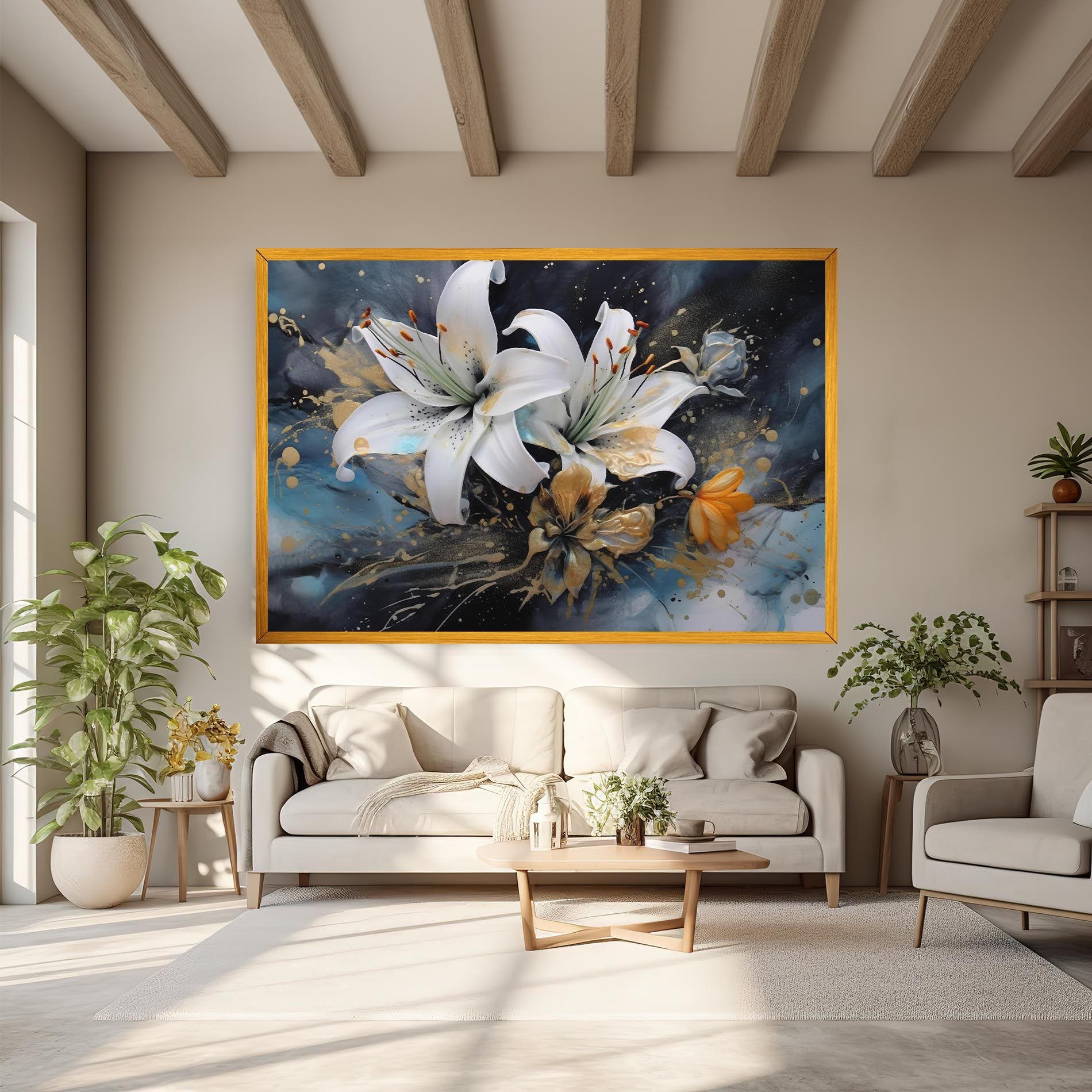 Lily On Blue Painting mockup 6