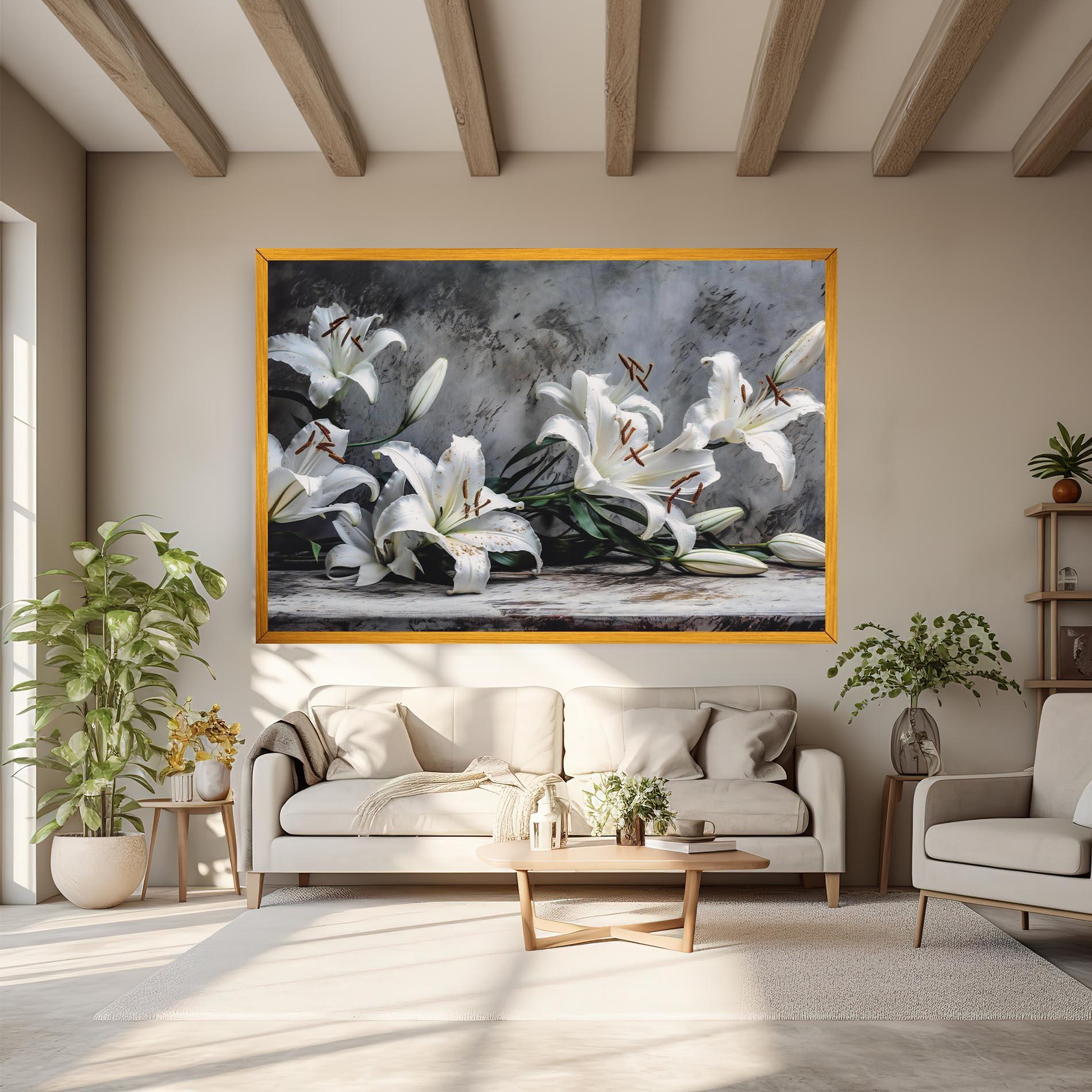 Tablou Canvas White Pretty Lily On Grey mockup 6