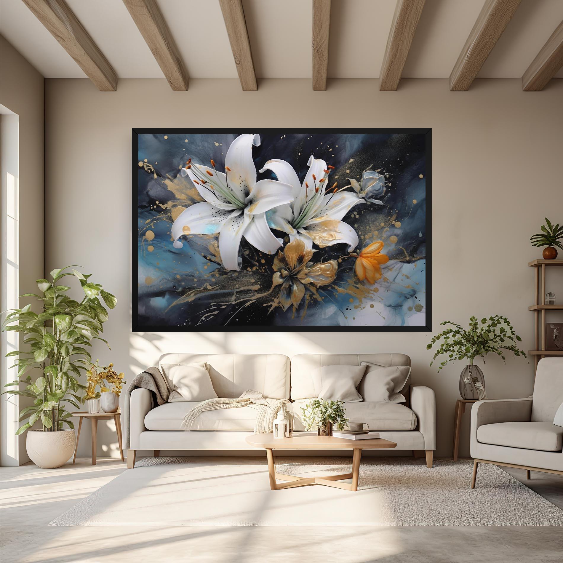 Tablou Canvas Lily On Blue Painting mockup 6