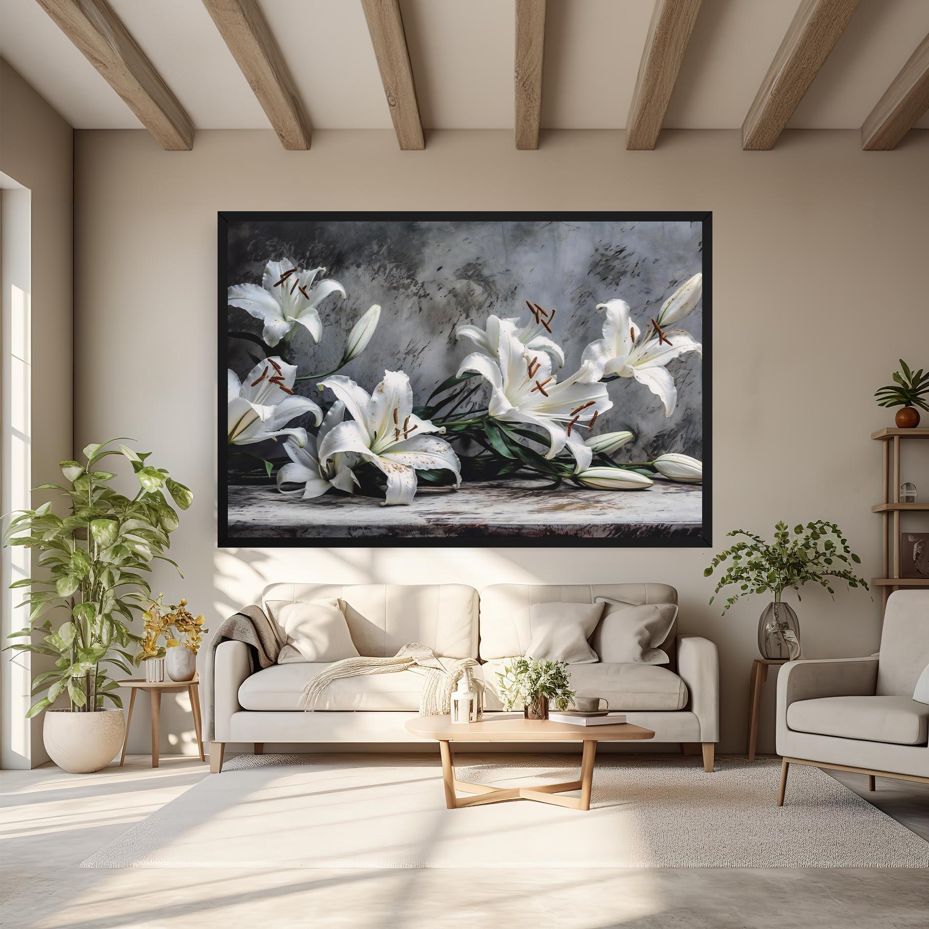 Tablou Canvas White Pretty Lily On Grey mockup 6