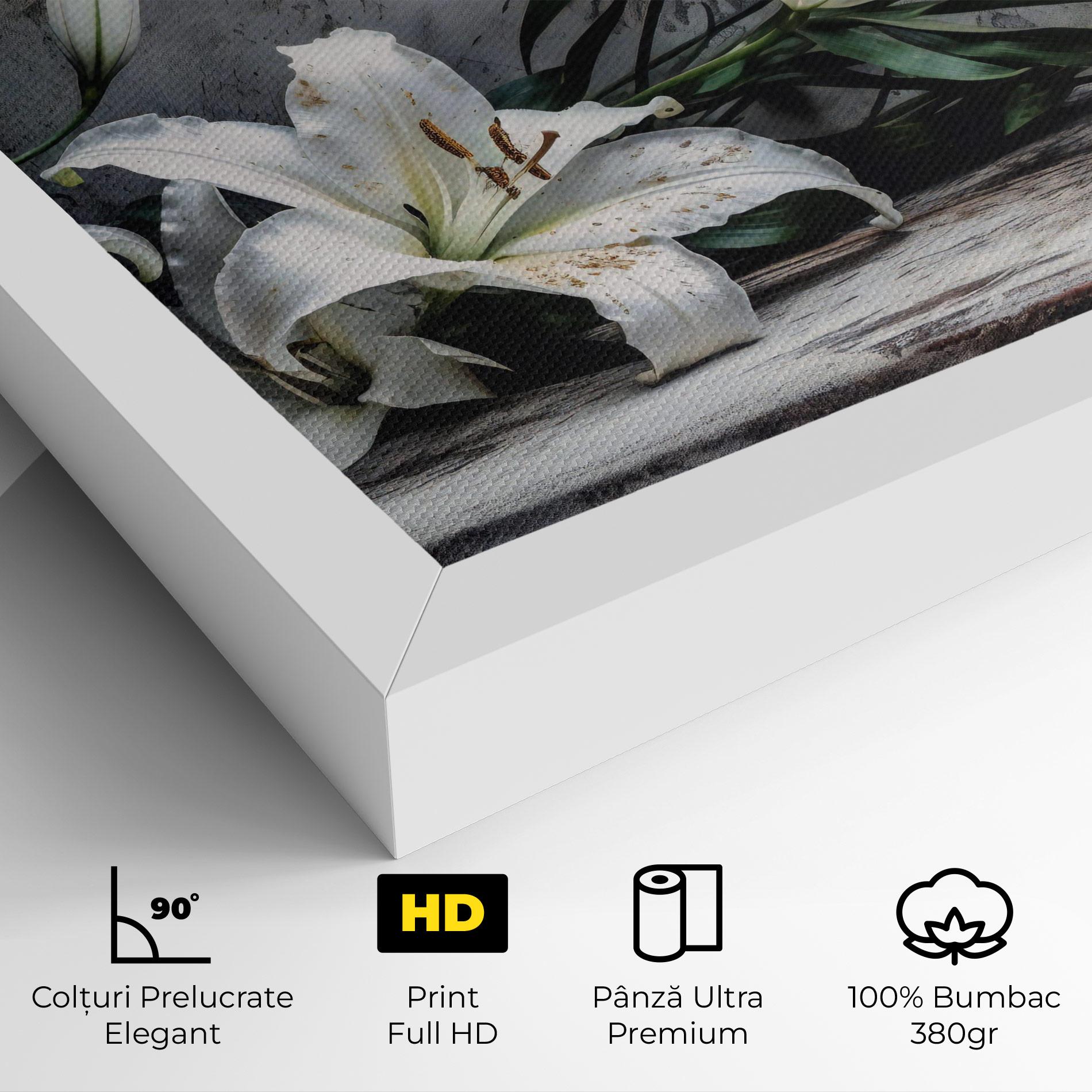 Tablou Canvas White Pretty Lily On Grey mockup 4