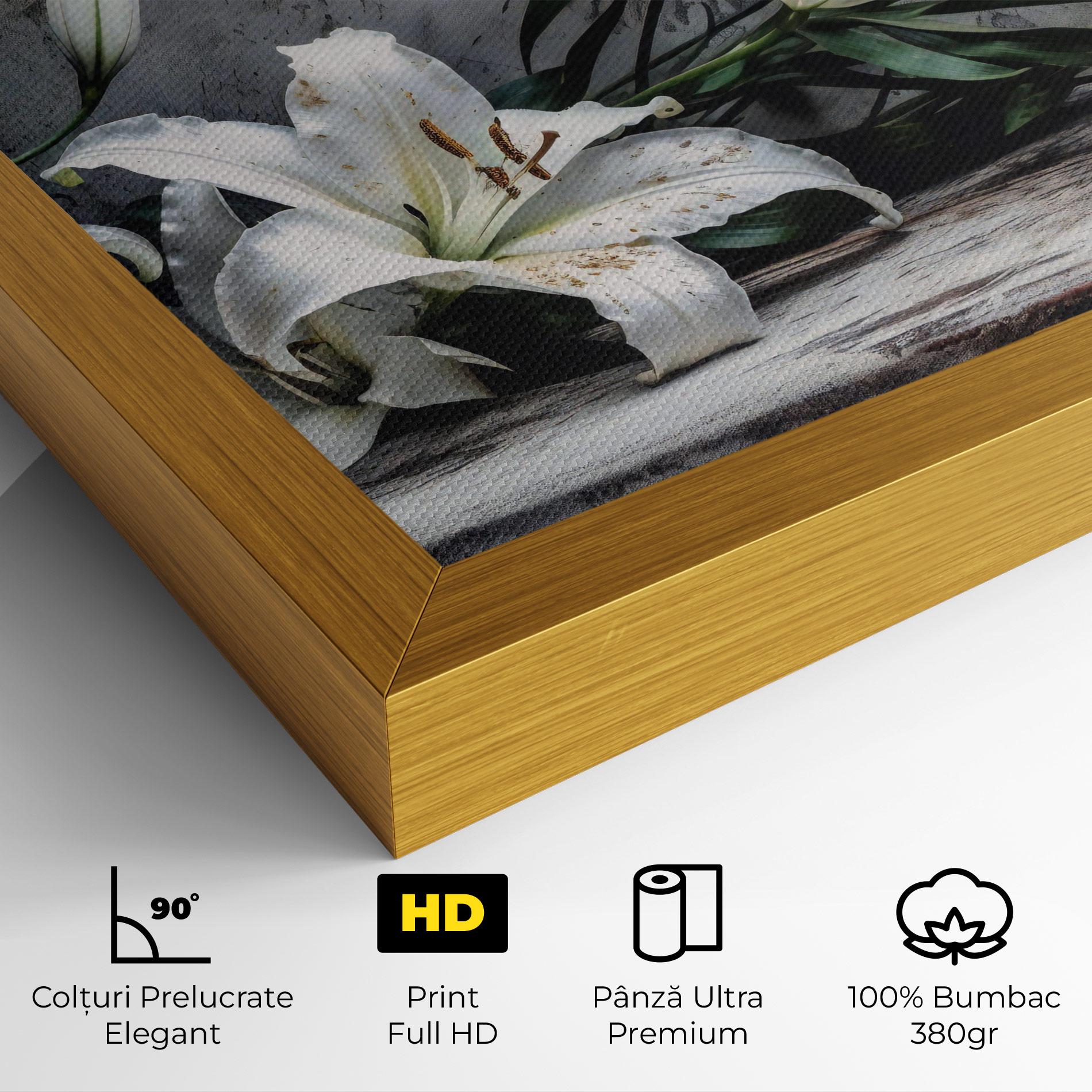 Tablou Canvas White Pretty Lily On Grey mockup 4