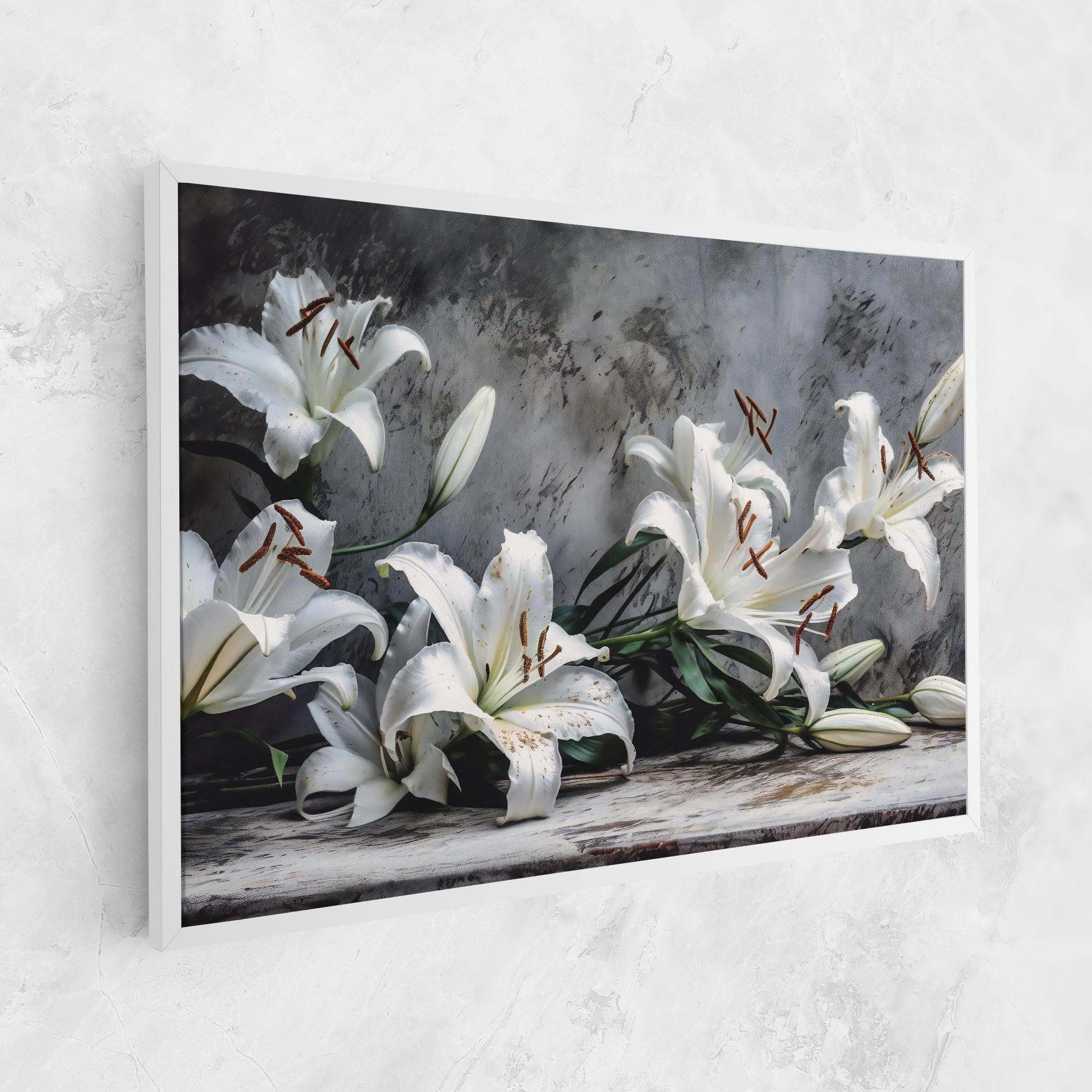 Tablou Canvas White Pretty Lily On Grey mockup 1