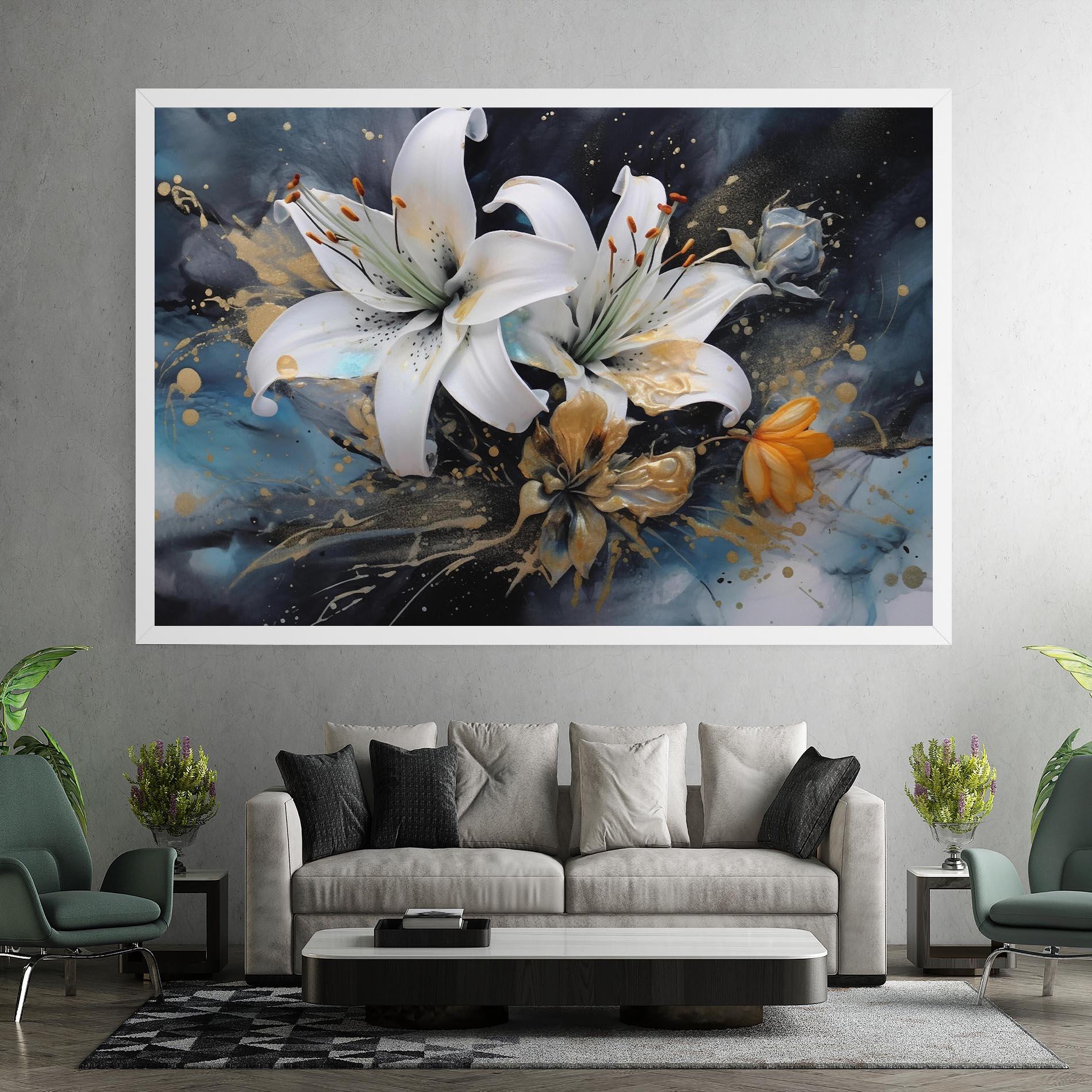Tablou Canvas Lily On Blue Painting mockup 7