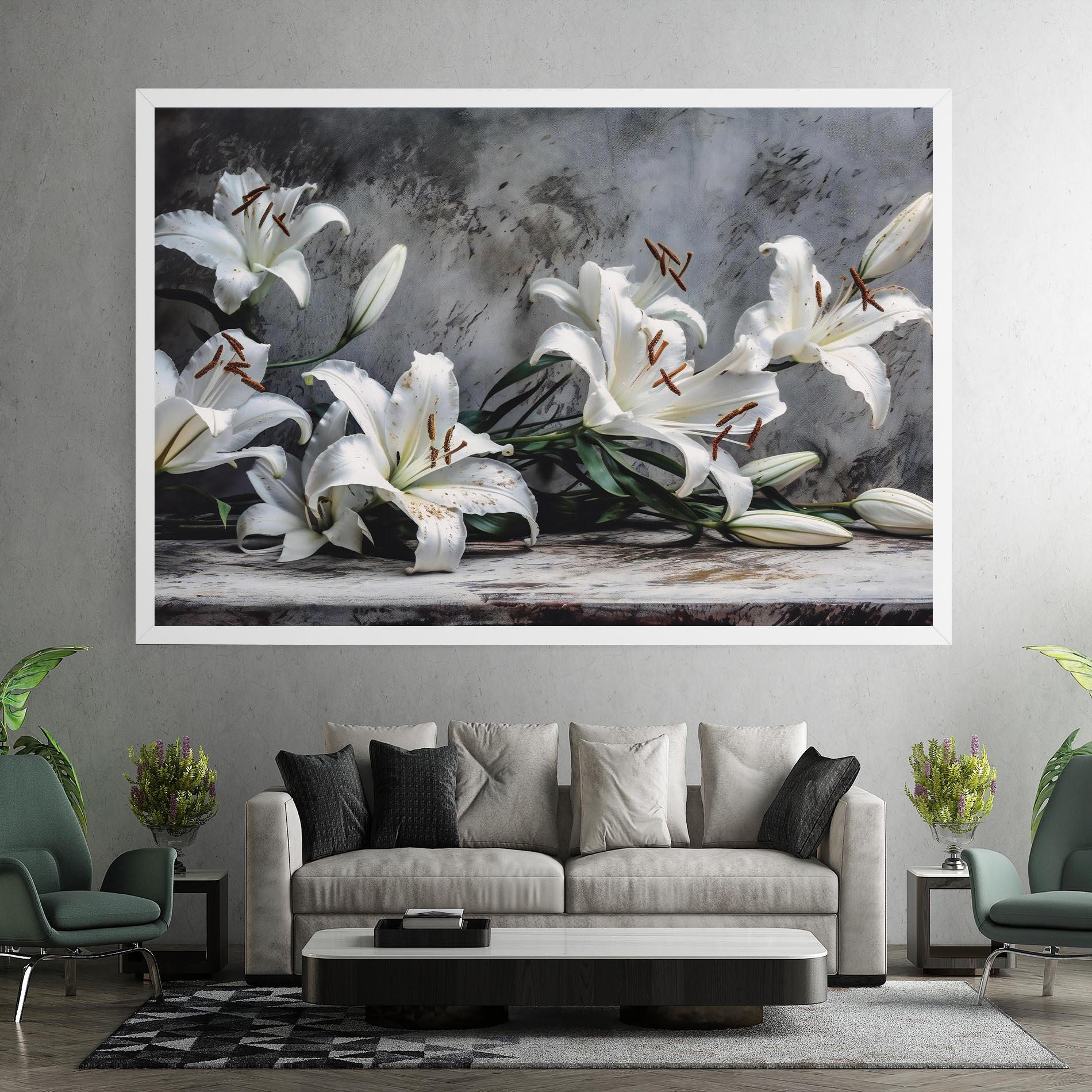 Tablou Canvas White Pretty Lily On Grey mockup 7