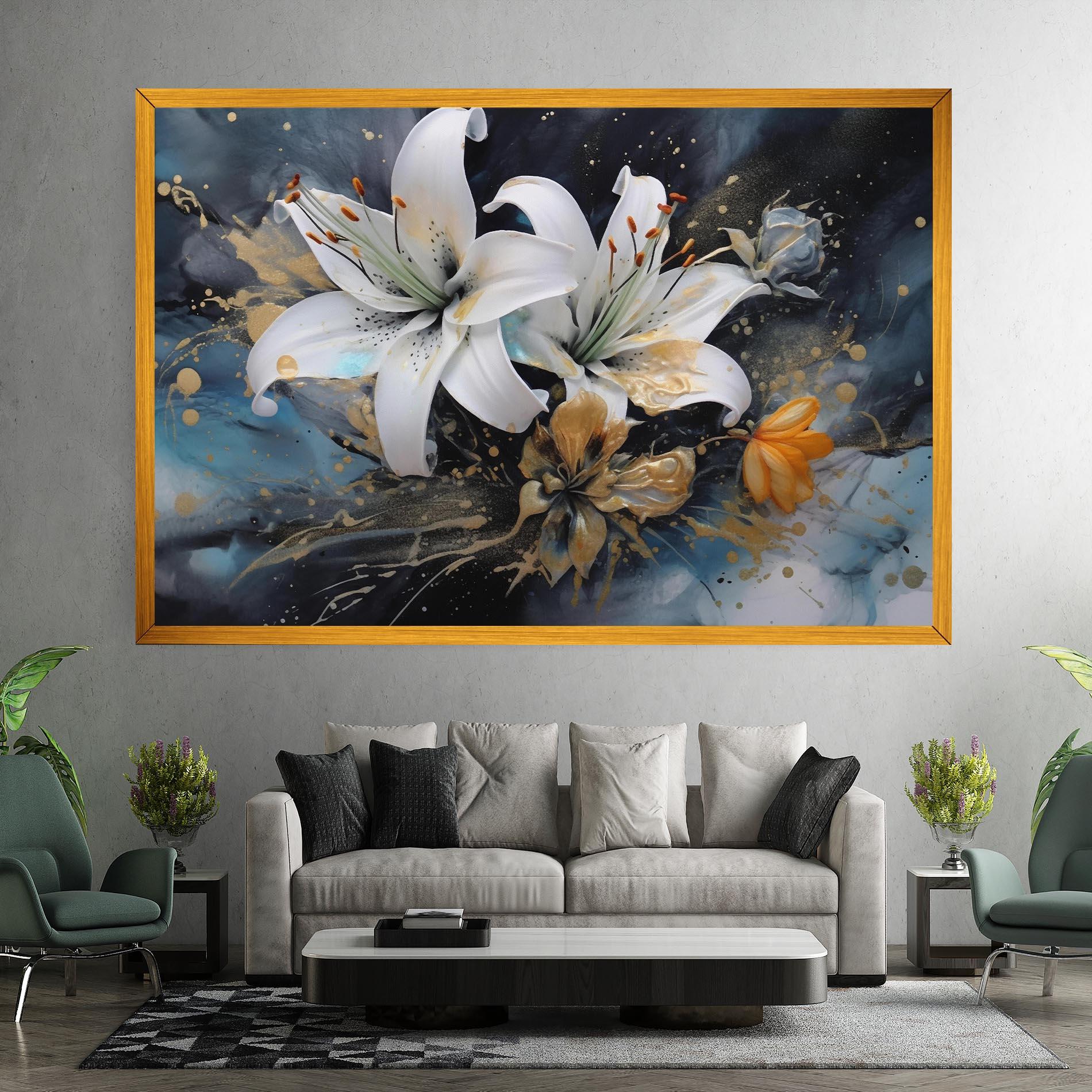 Tablou Canvas Lily On Blue Painting mockup 7