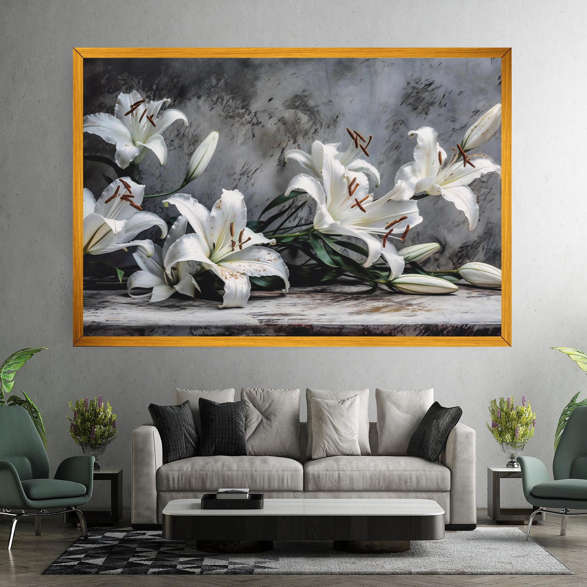 Tablou Canvas White Pretty Lily On Grey mockup 7