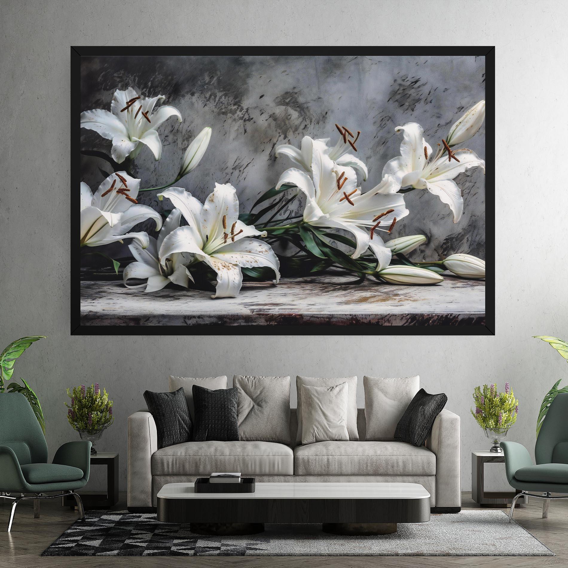 Tablou Canvas White Pretty Lily On Grey mockup 7