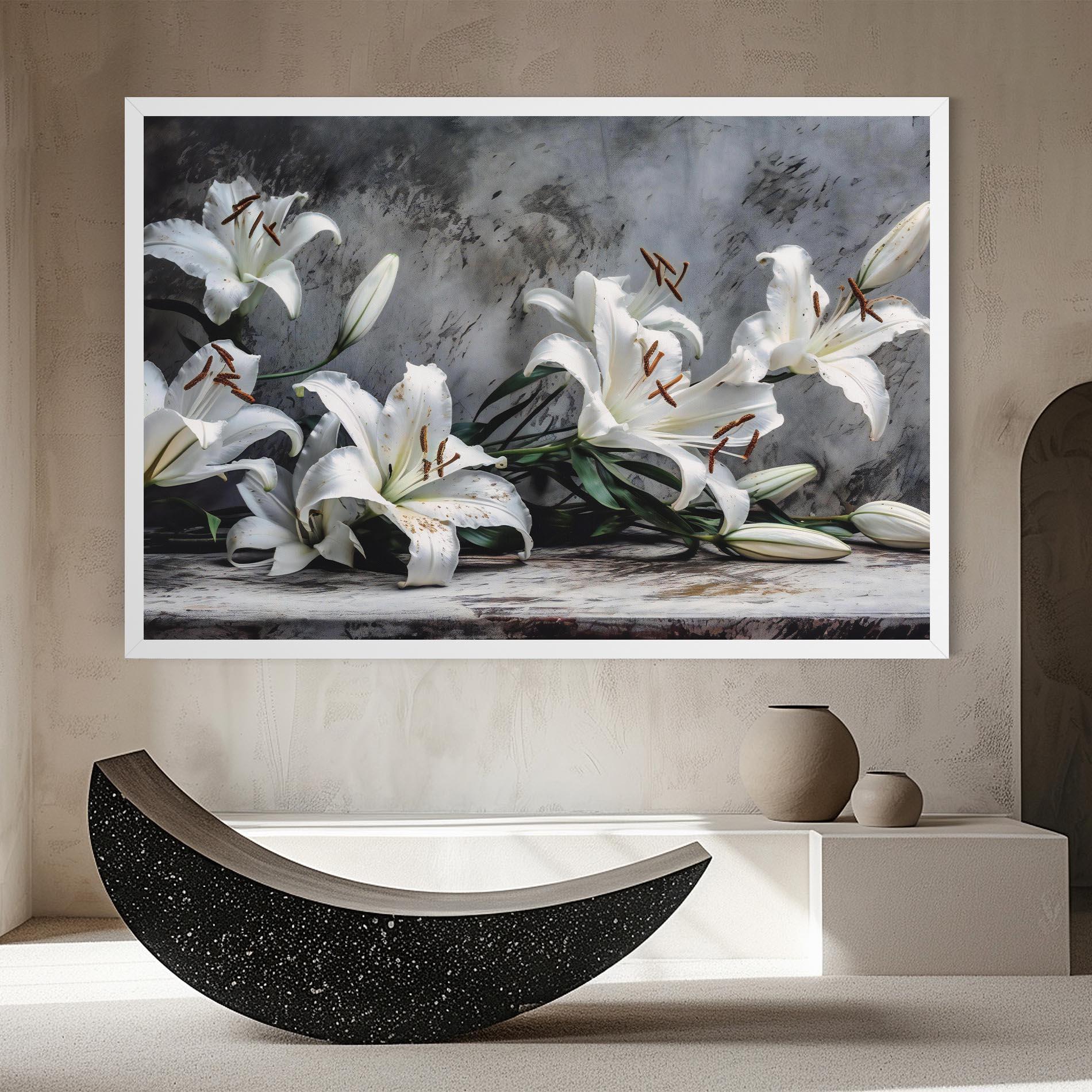 Tablou Canvas White Pretty Lily On Grey mockup 8