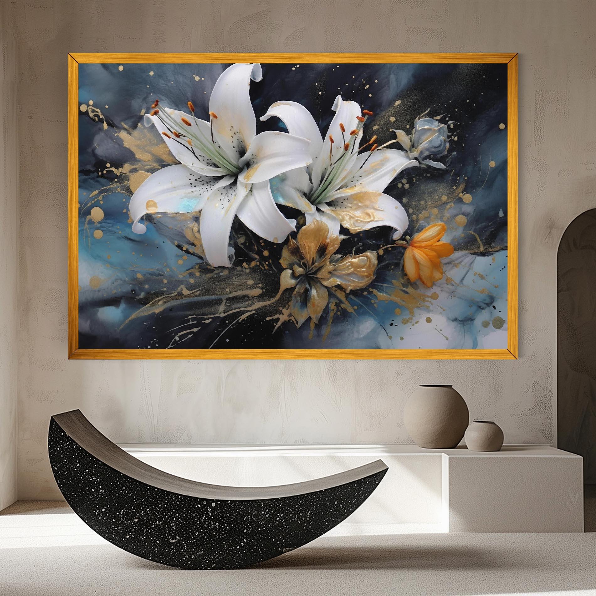 Tablou Canvas Lily On Blue Painting mockup 8