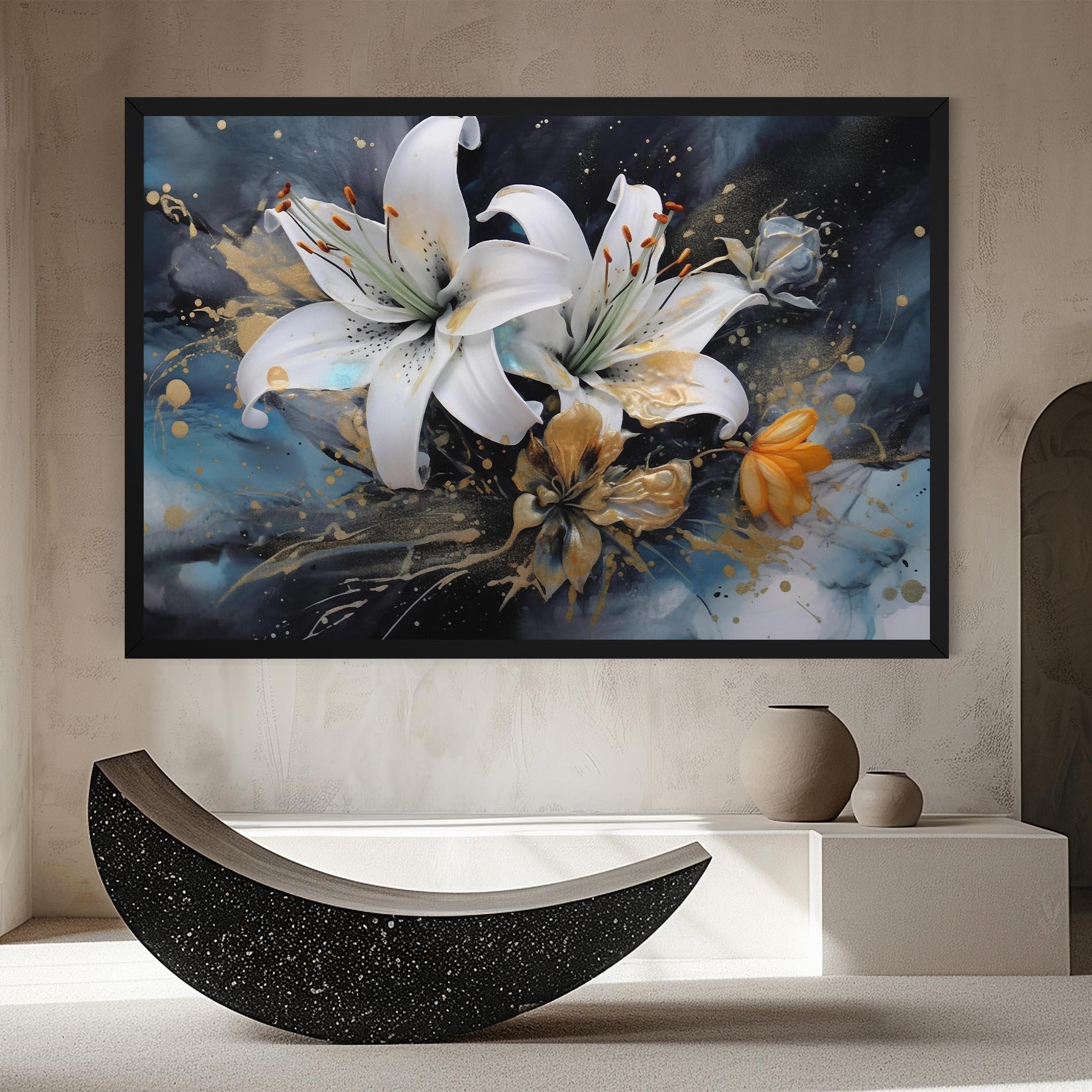 Tablou Canvas Lily On Blue Painting mockup 8