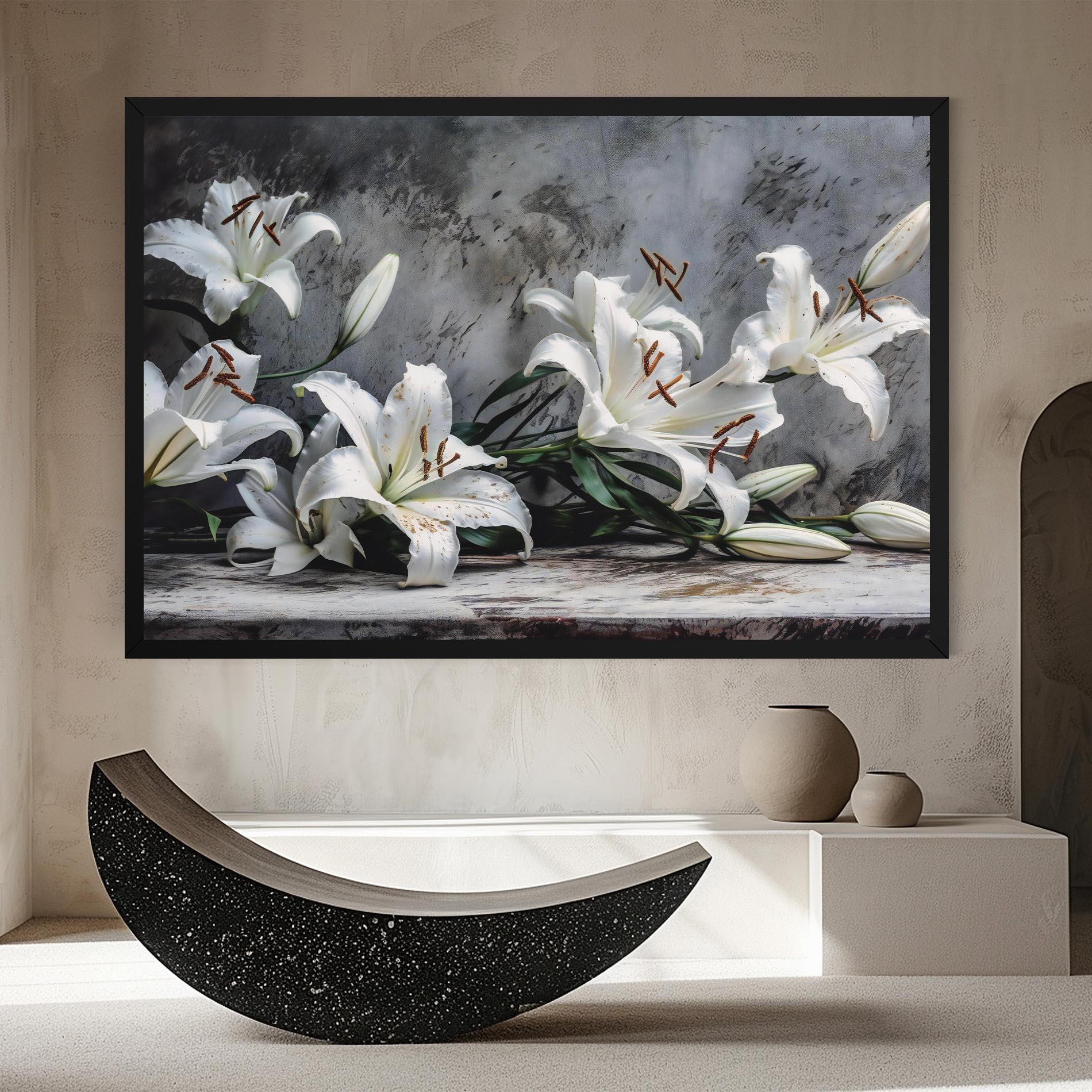 Tablou Canvas White Pretty Lily On Grey mockup 8