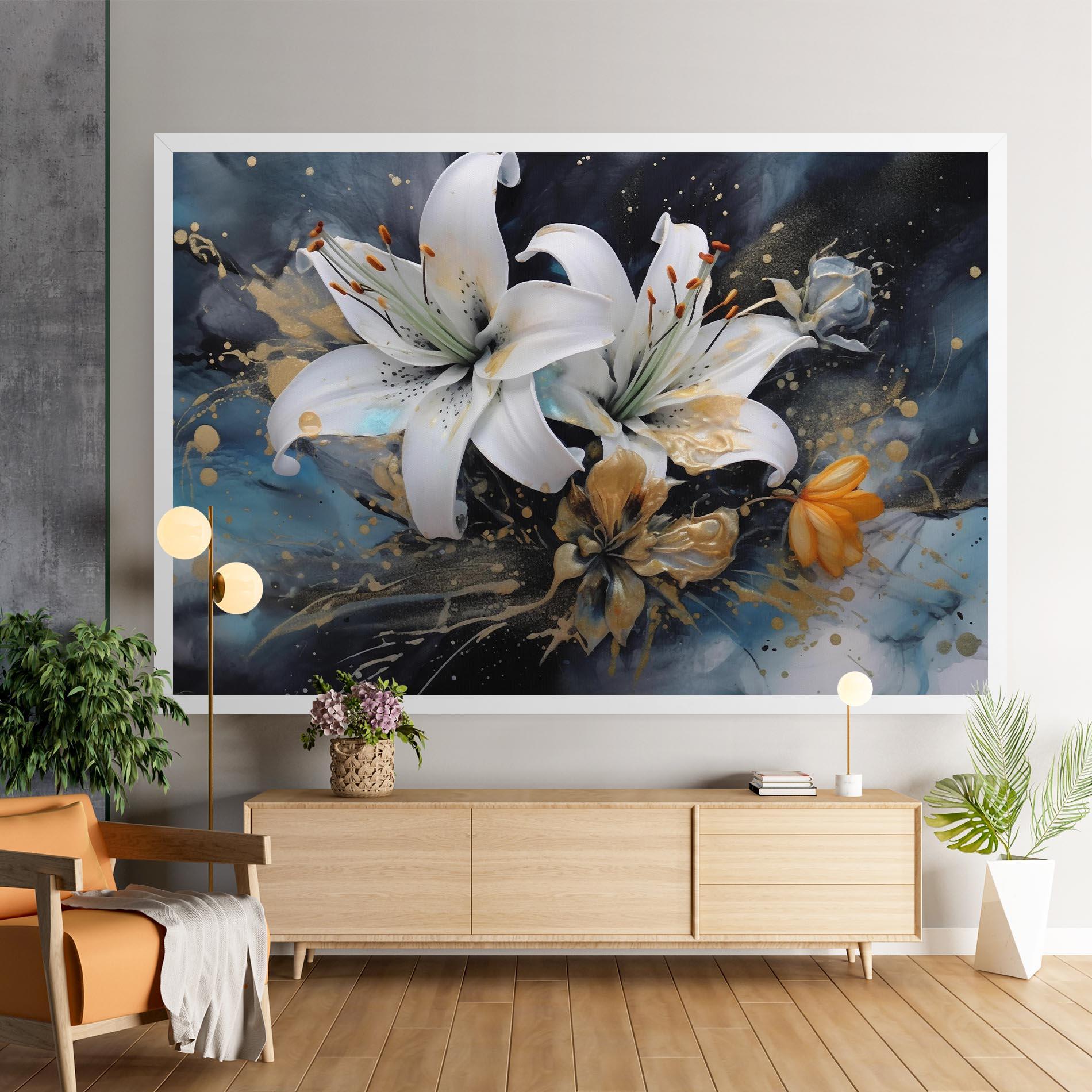 Tablou Canvas Lily On Blue Painting mockup 9