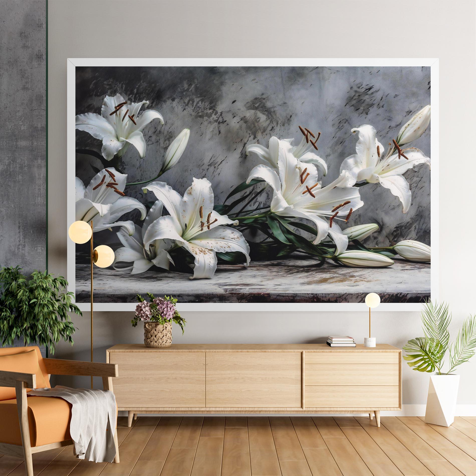 Tablou Canvas White Pretty Lily On Grey mockup 9