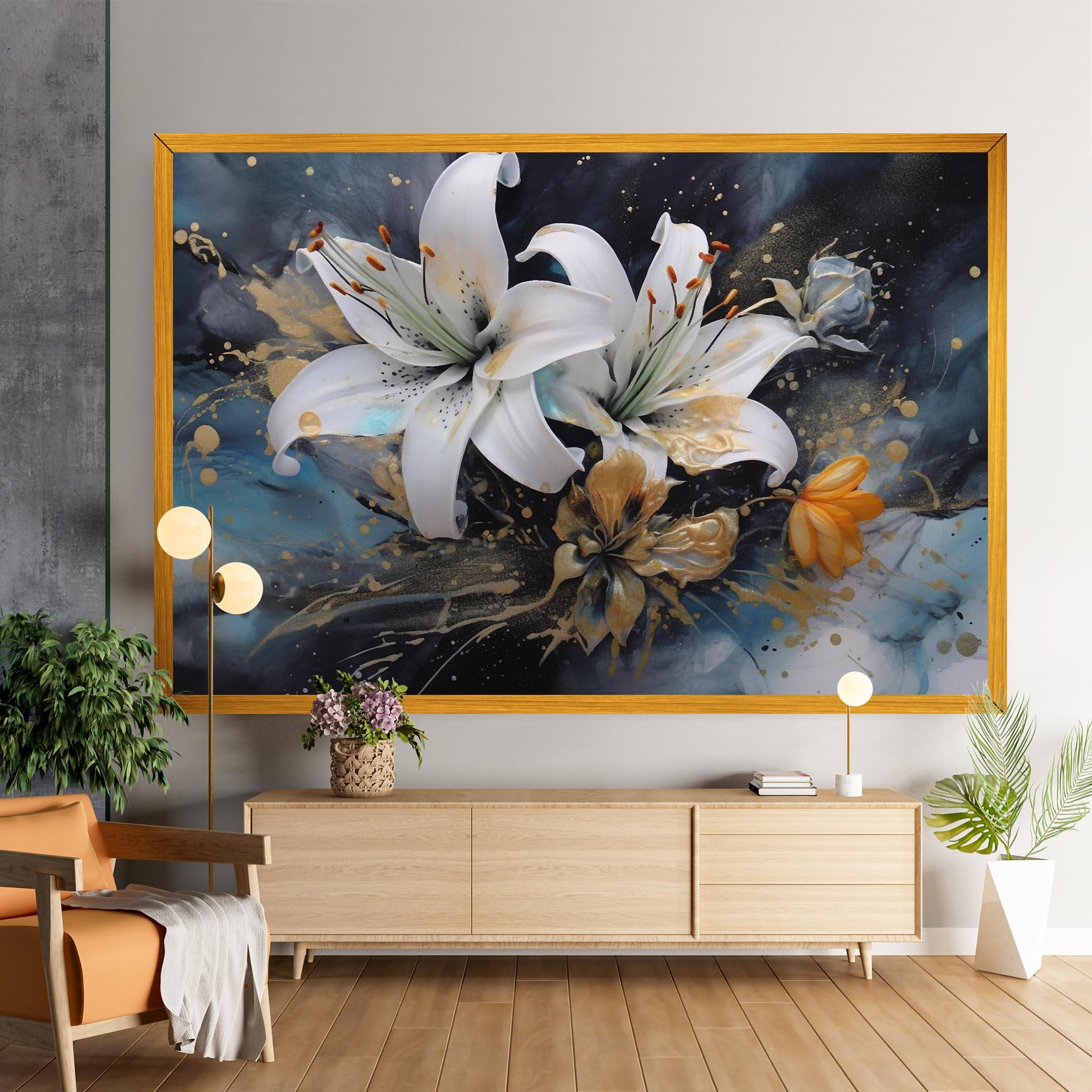 Tablou Canvas Lily On Blue Painting mockup 9