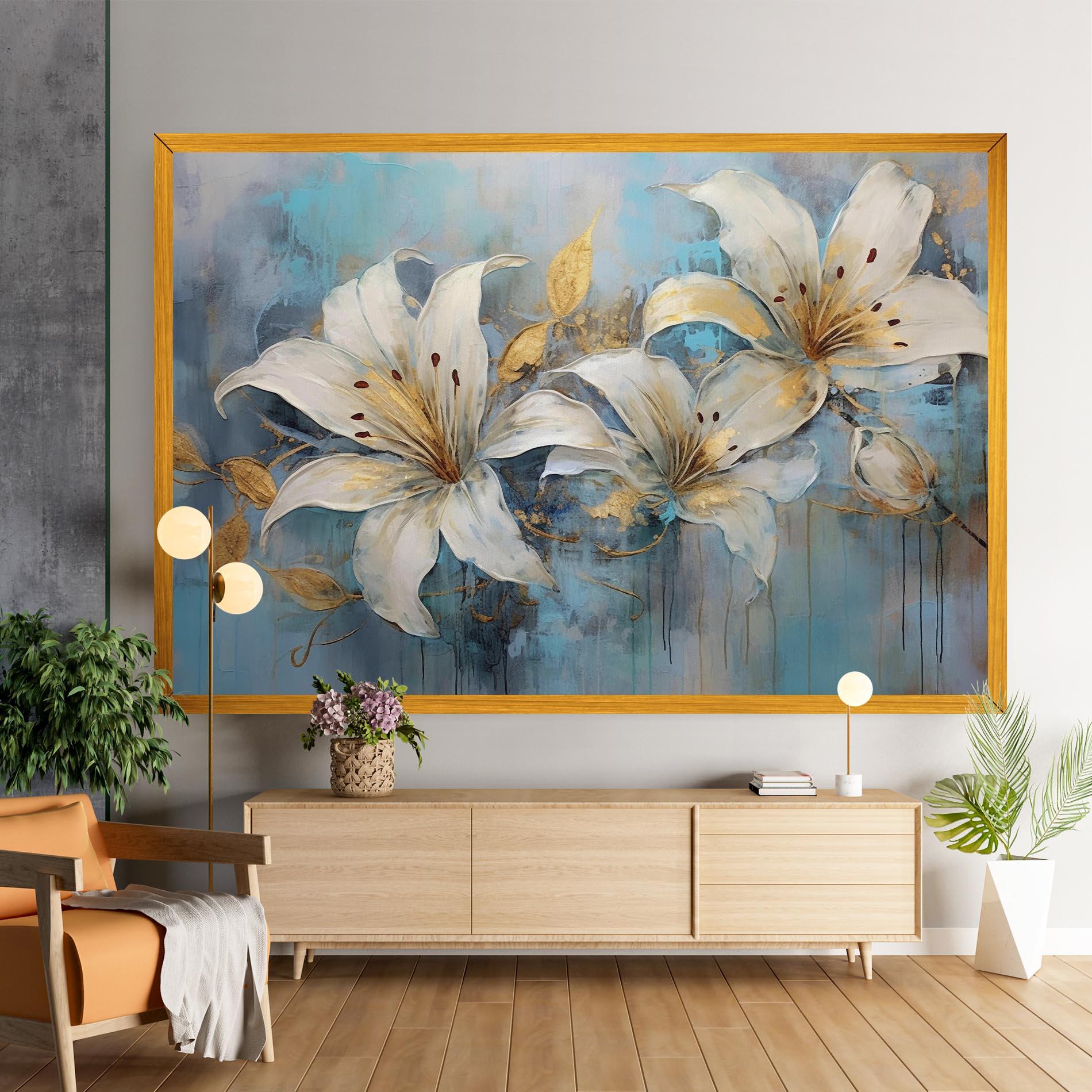 Tablou Canvas Lily With Gold Painting mockup 9