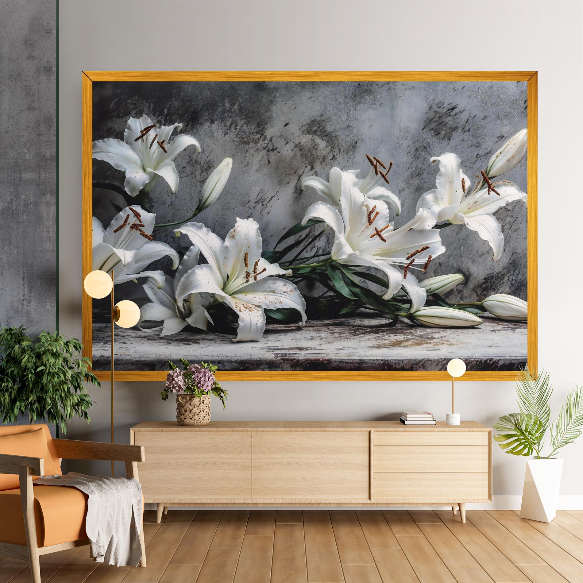Tablou Canvas White Pretty Lily On Grey mockup 9