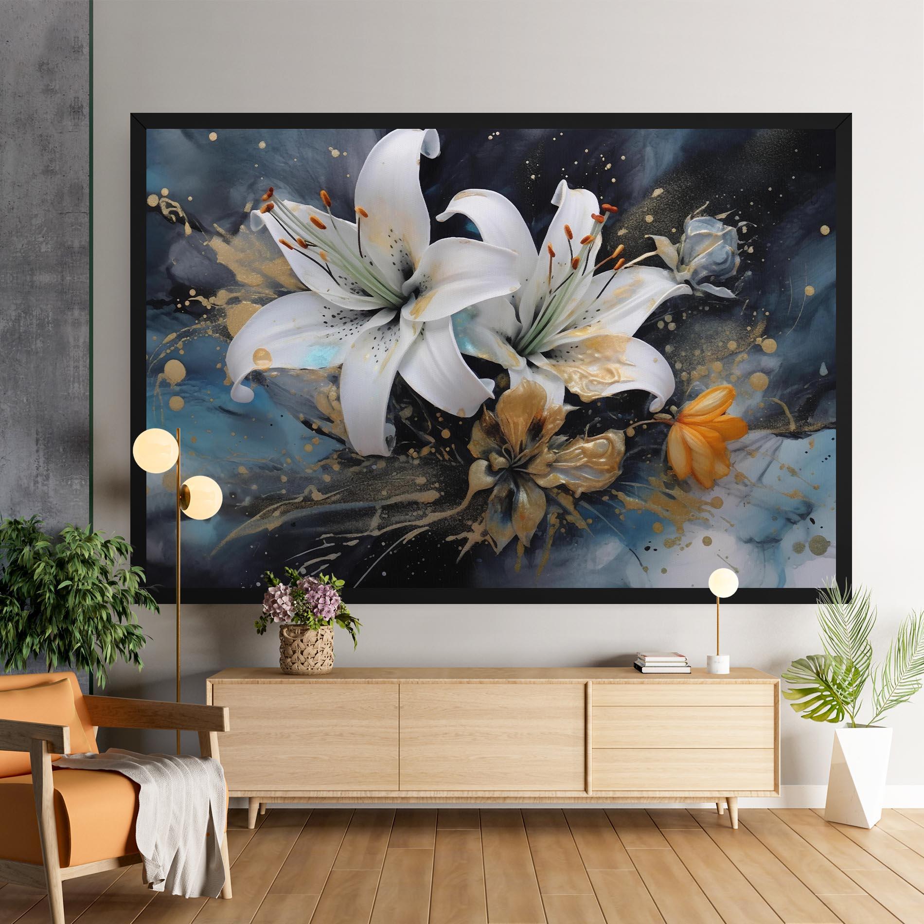 Tablou Canvas Lily On Blue Painting mockup 9