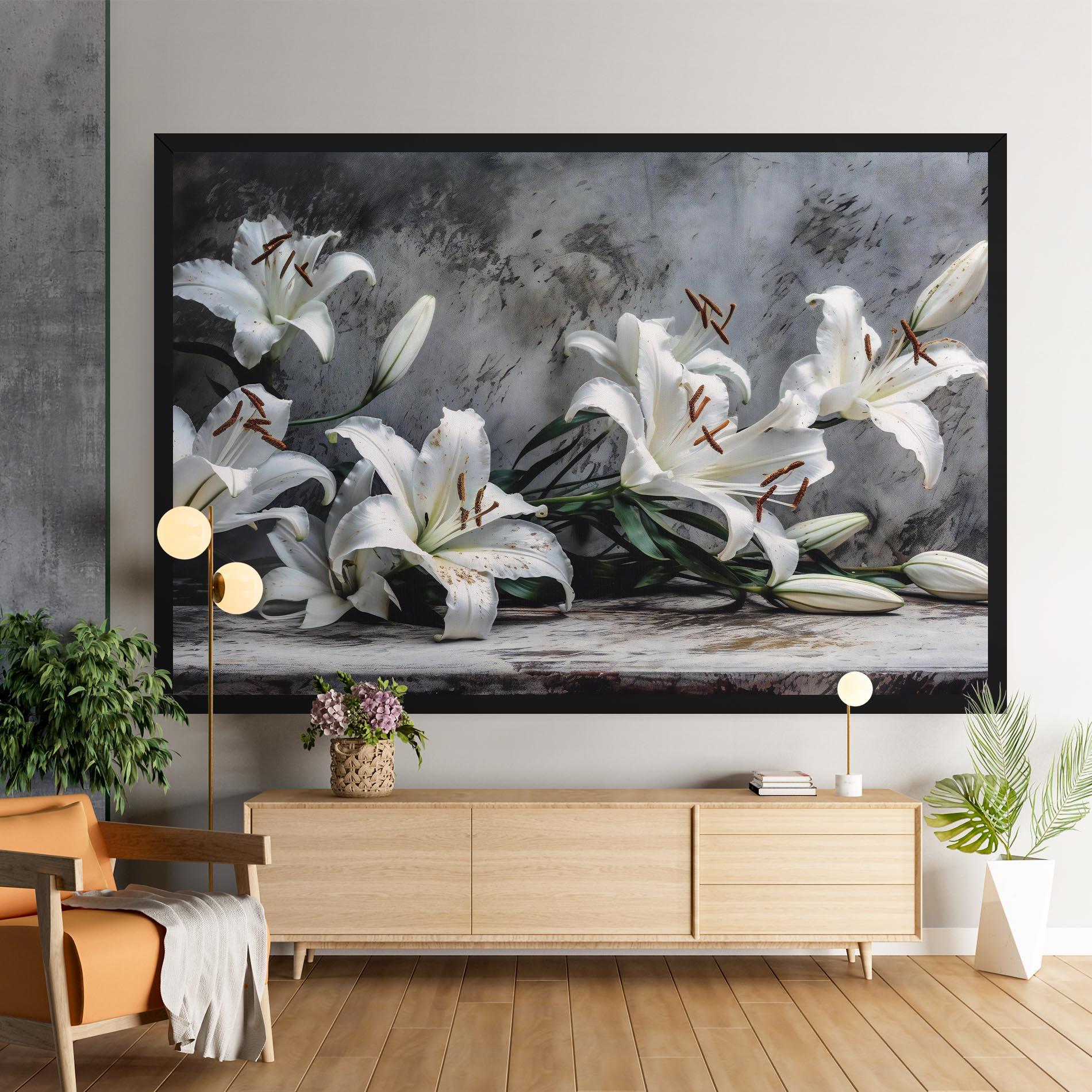 Tablou Canvas White Pretty Lily On Grey mockup 9
