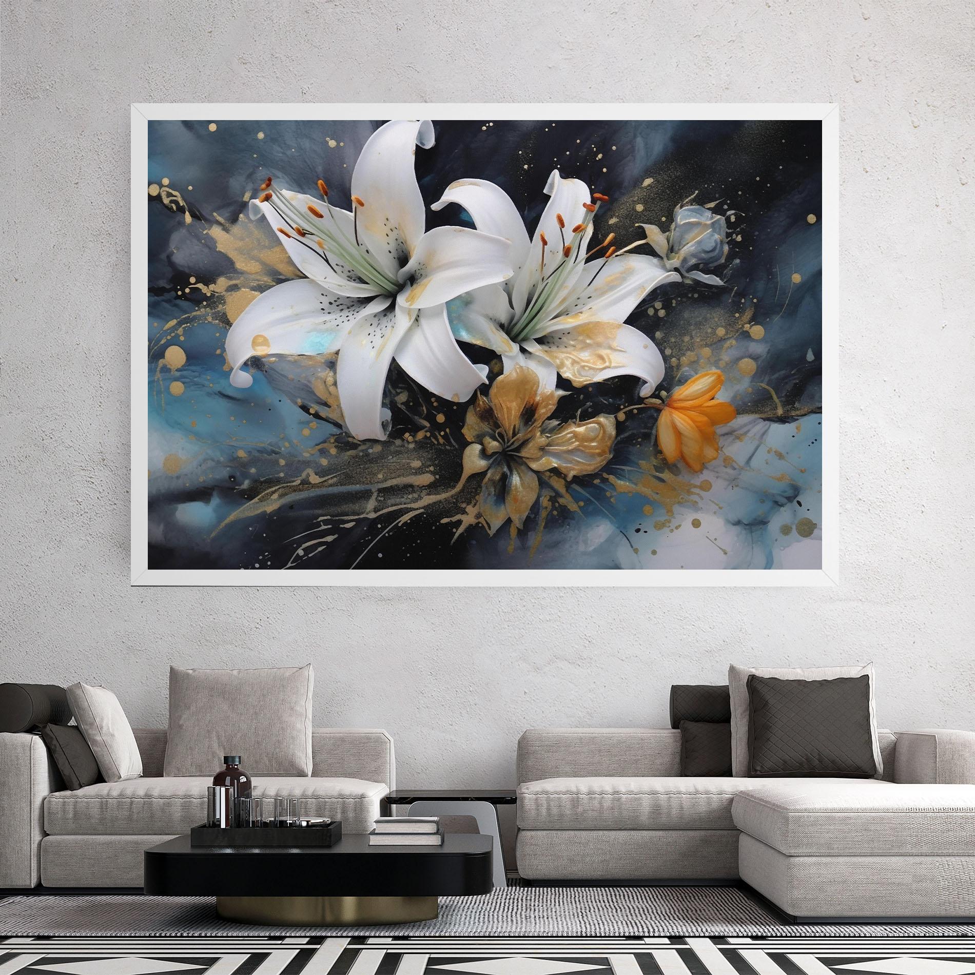 Tablou Canvas Lily On Blue Painting mockup 2