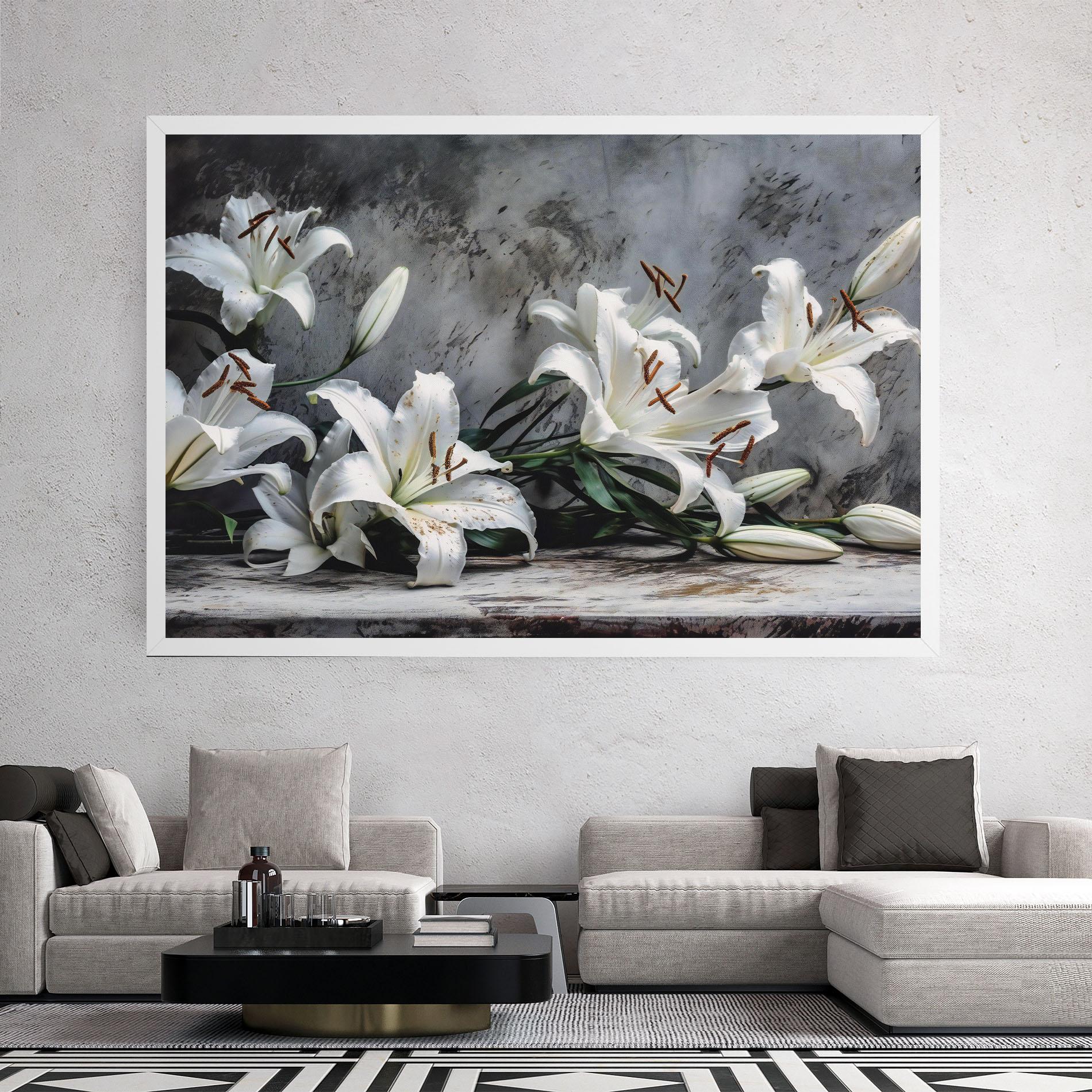 Tablou Canvas White Pretty Lily On Grey mockup 2