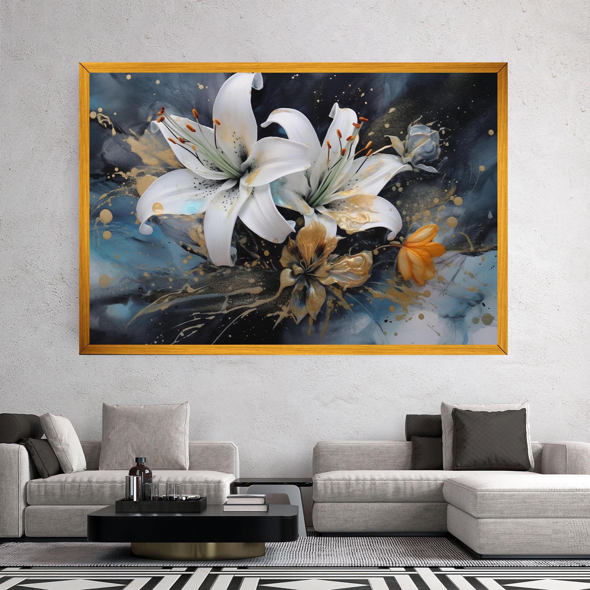 Tablou Canvas Lily On Blue Painting mockup 2