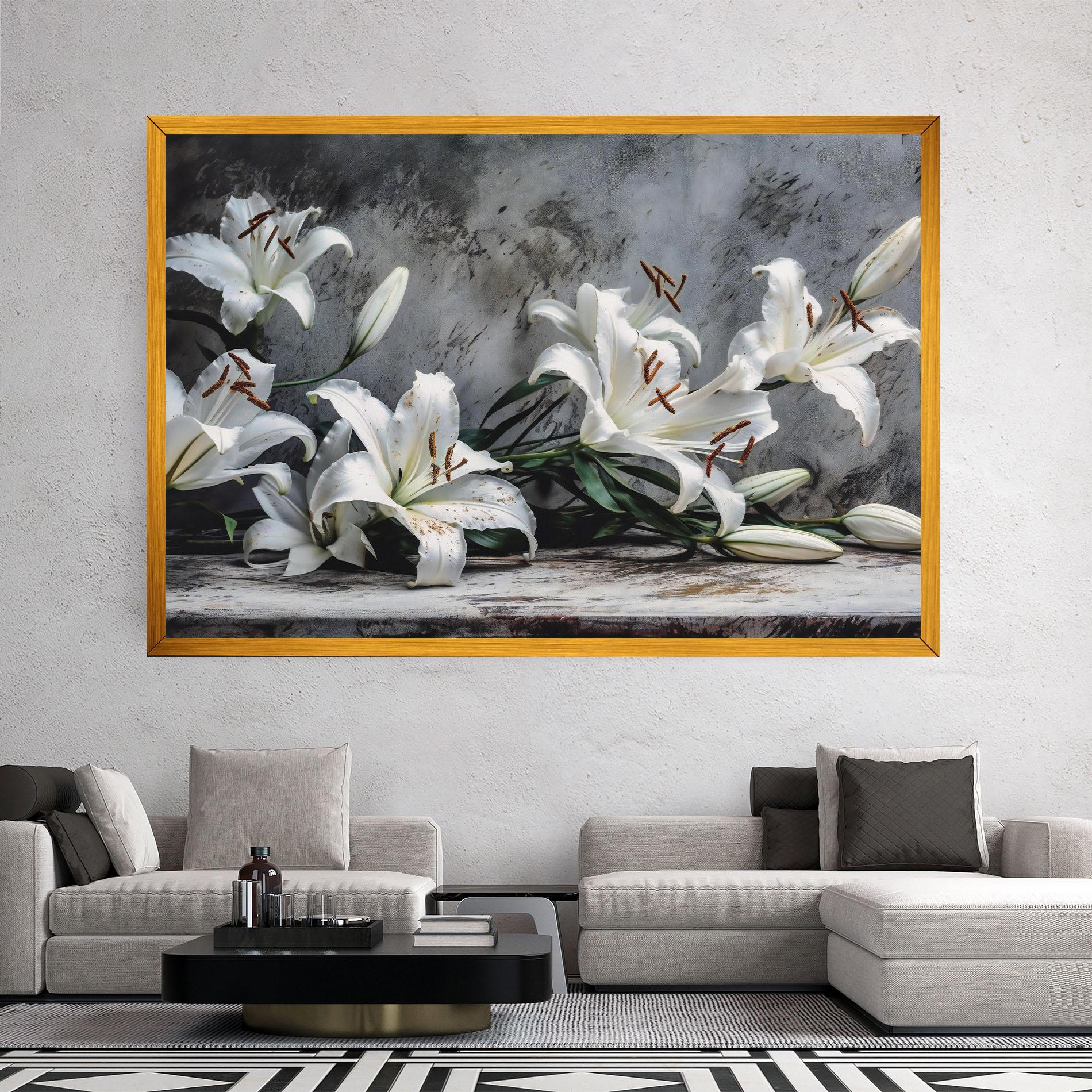 Tablou Canvas White Pretty Lily On Grey mockup 2