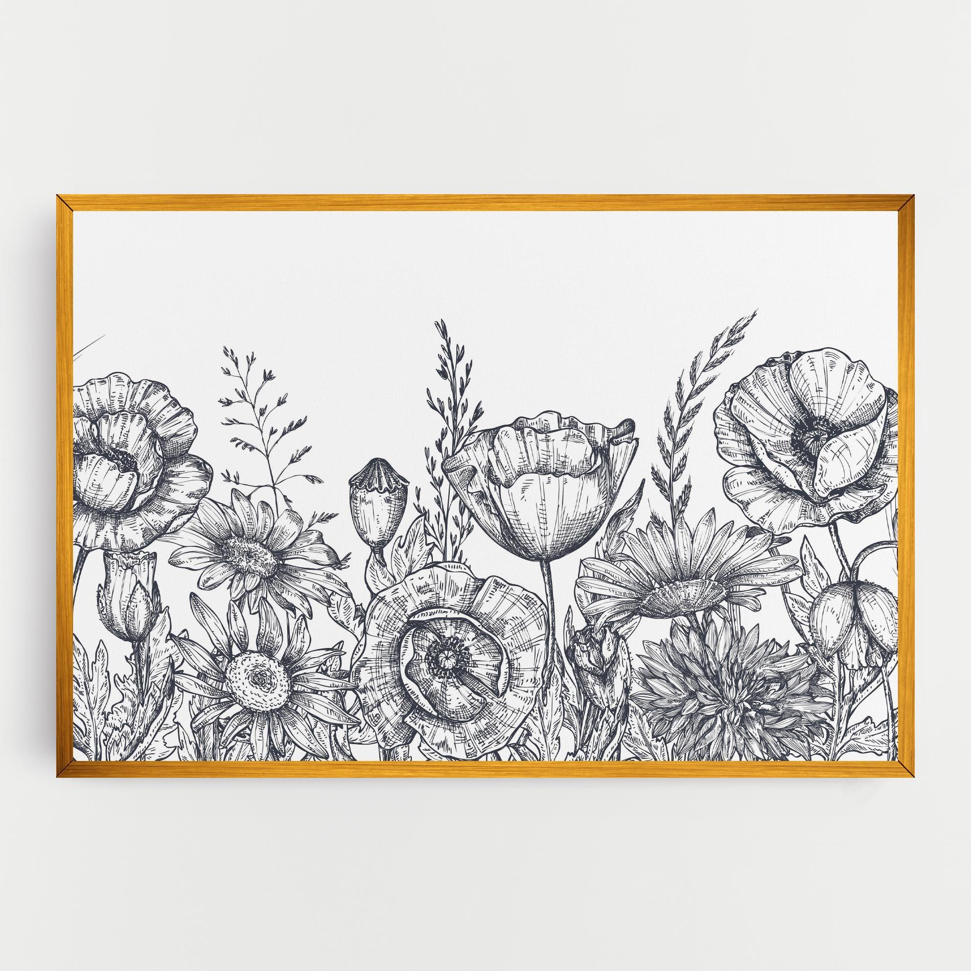 Tablou Canvas Flower Grey Line mockup 0