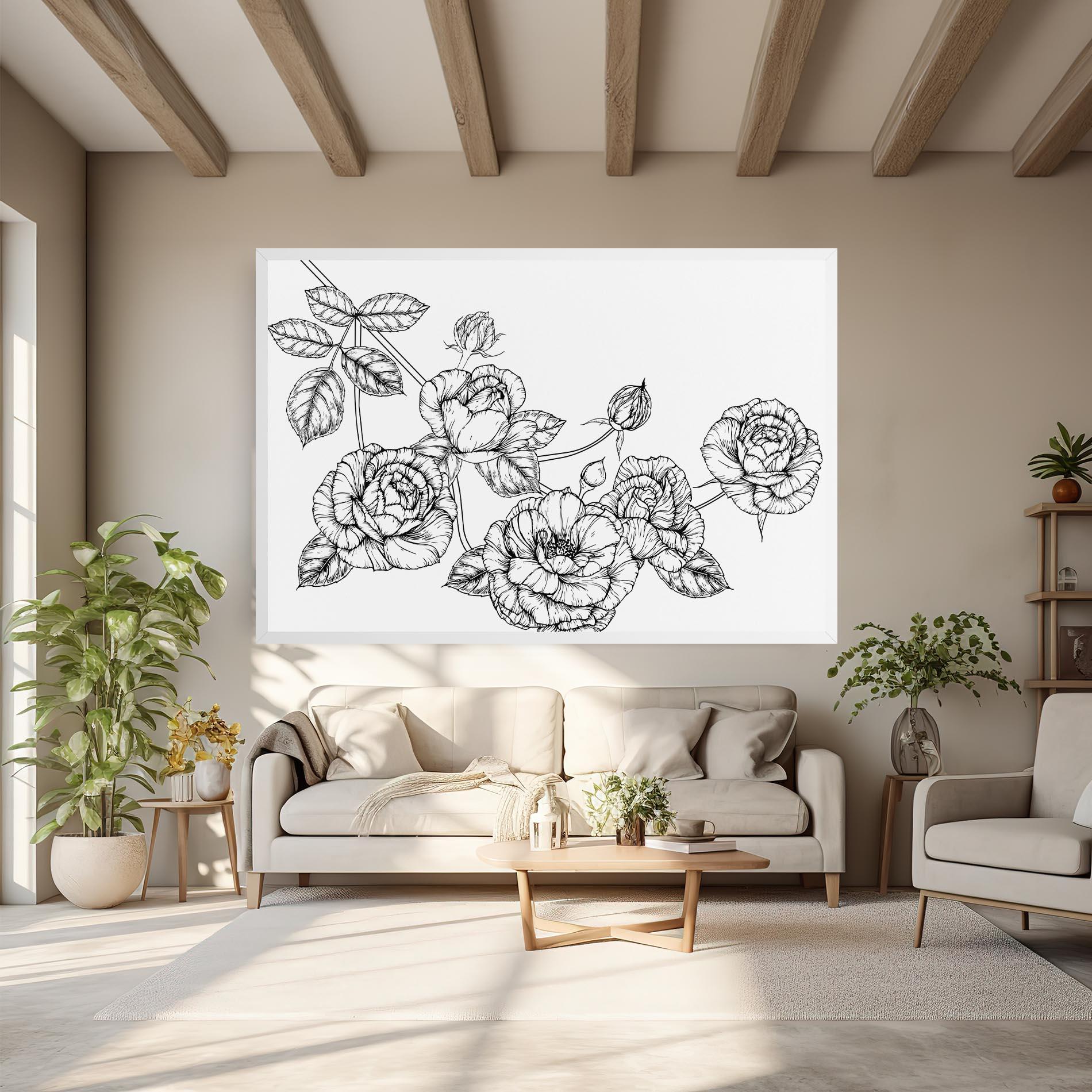 Tablou Canvas Big Roses Line mockup 6