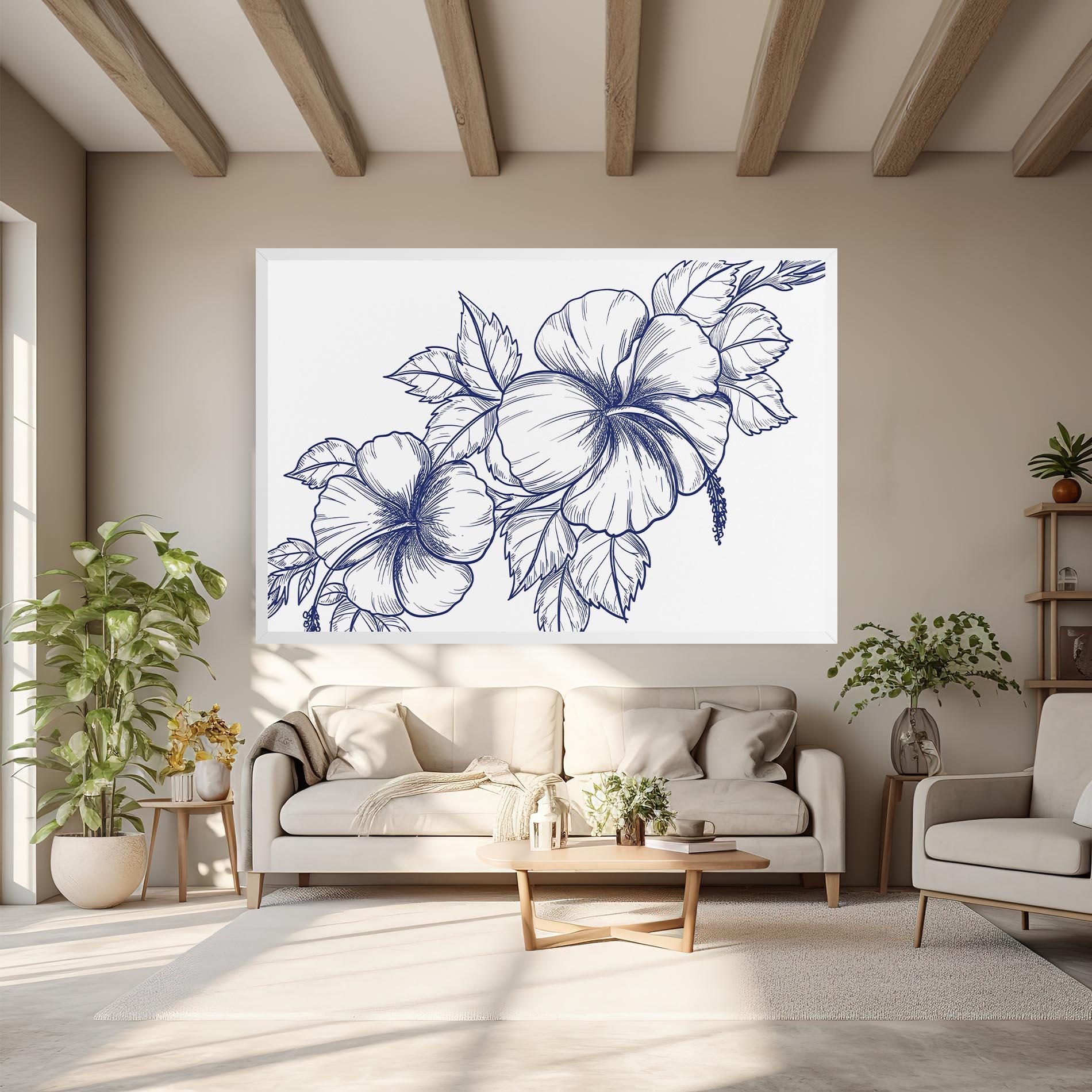 Tablou Canvas Dark Blue Line Flower mockup 6