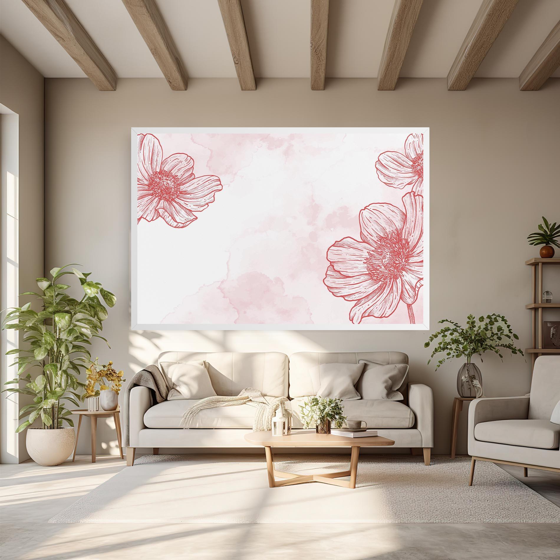Tablou Canvas Red Flower Line mockup 6